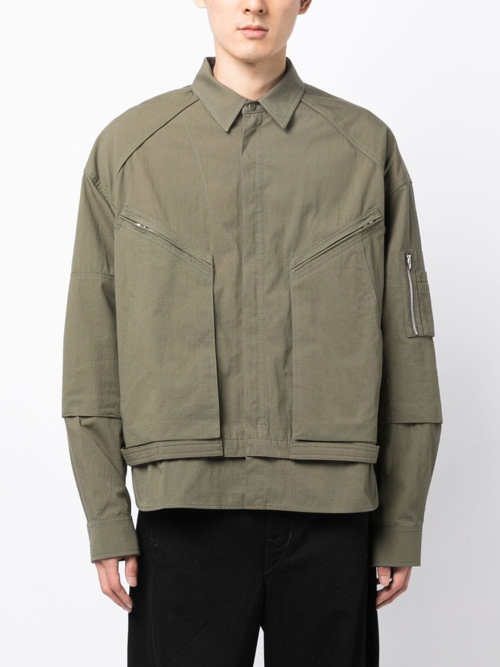 tilted zip-pockets shirt jacket - 3