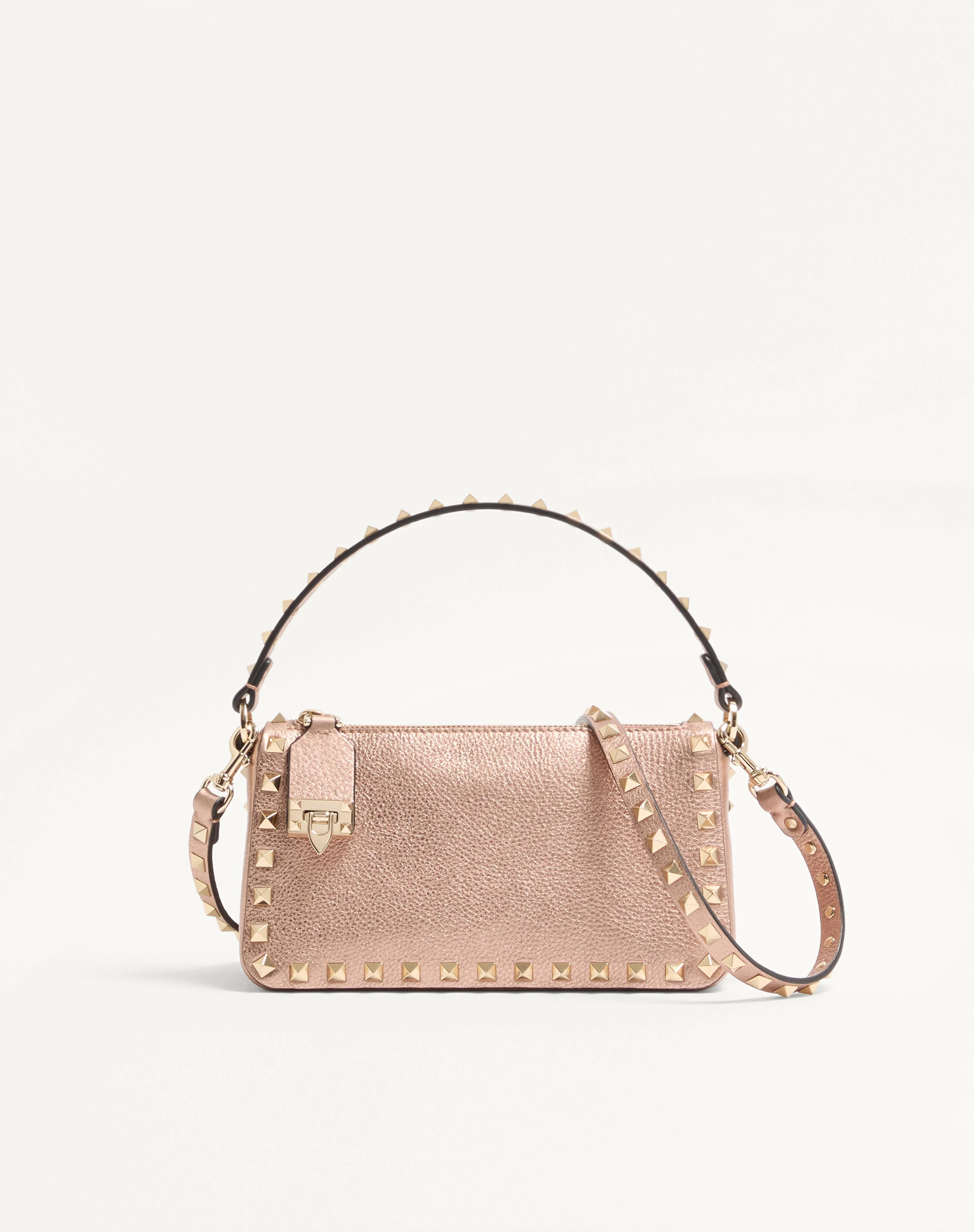 VALENTINO GARAVANI ROCKSTUD SMALL CROSSBODY BAG IN LAMINATED GRAINY CALFSKIN LEATHER - 1