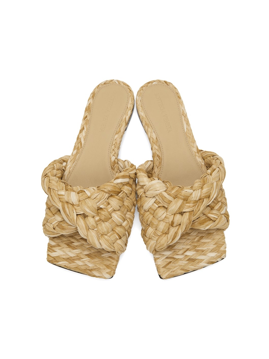 Beige Raffia Stretch Flat Sandals - 5