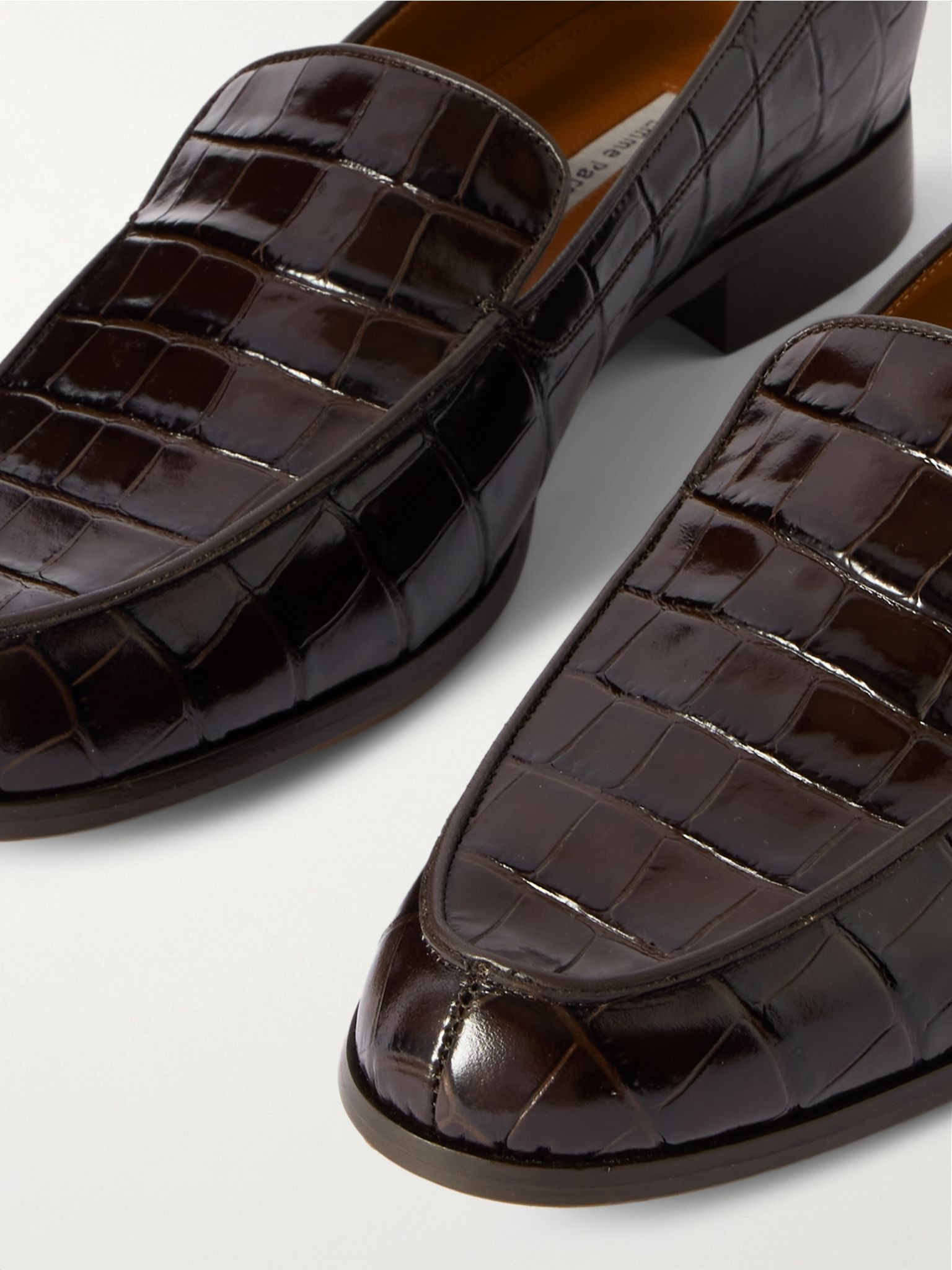 Danielle glossed croc-effect leather loafers Dark brown - 4