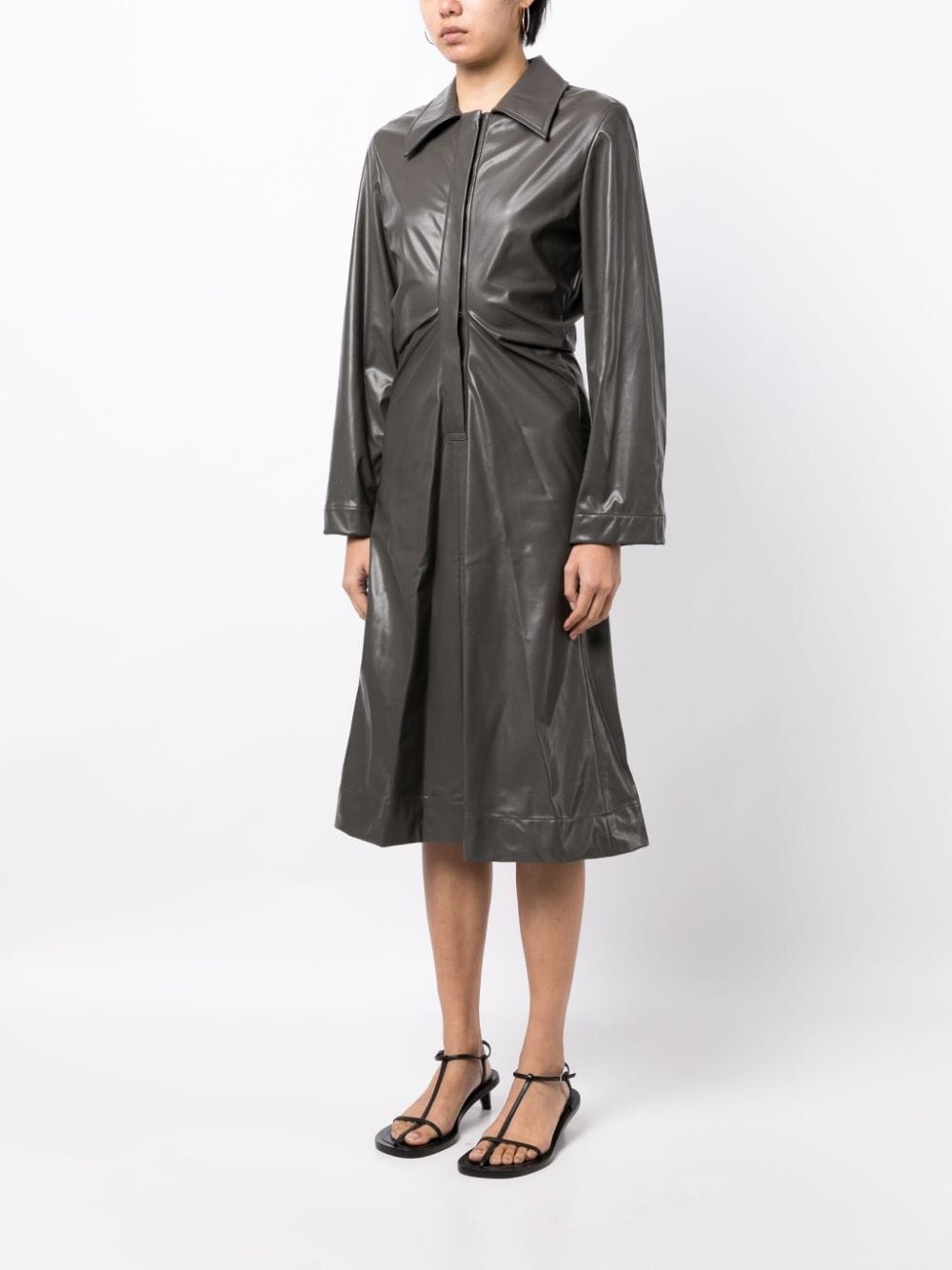ruched faux-leather shirt dress - 3