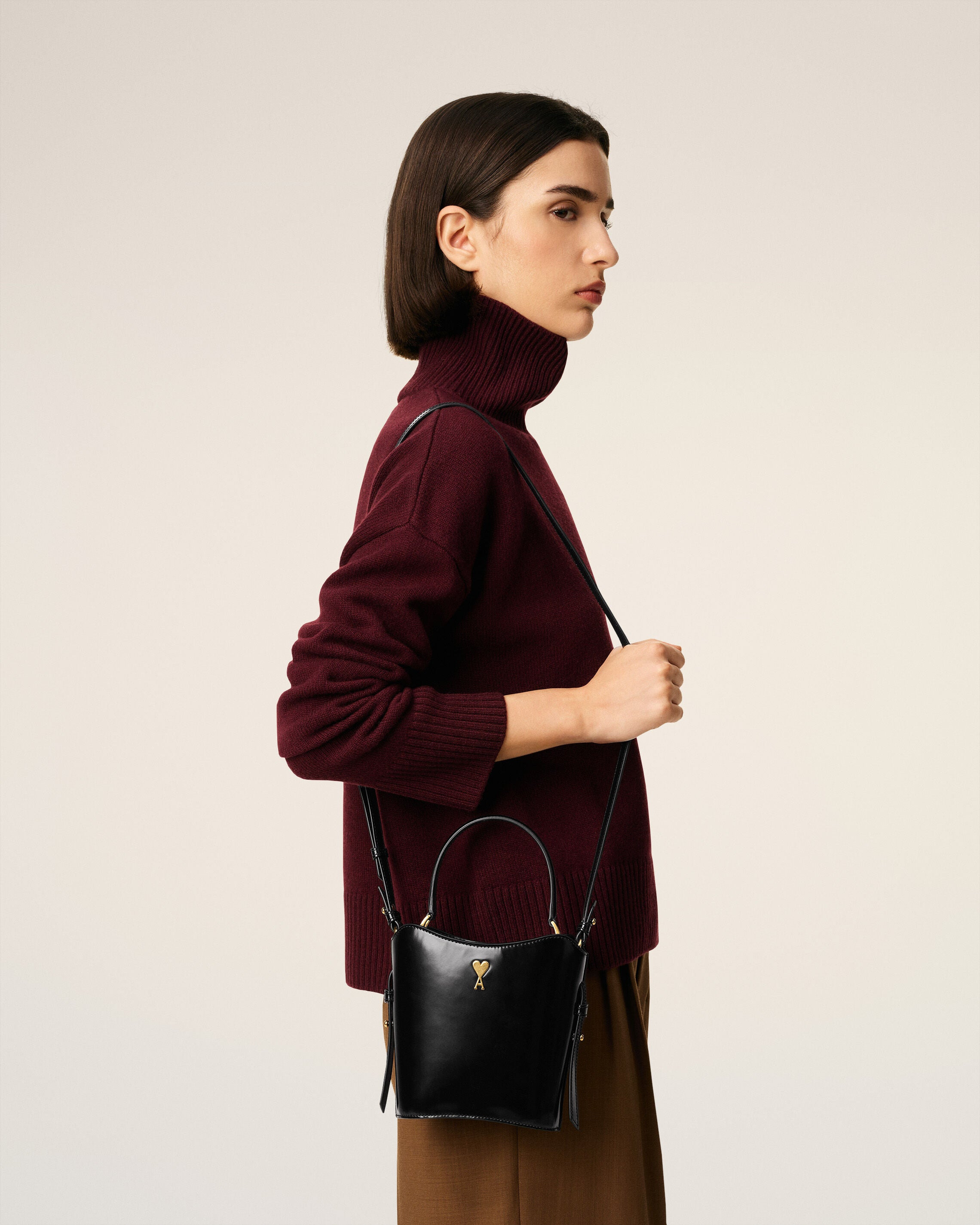 BLACK LEATHER MINI PARIS PARIS BUCKET BAG - 2