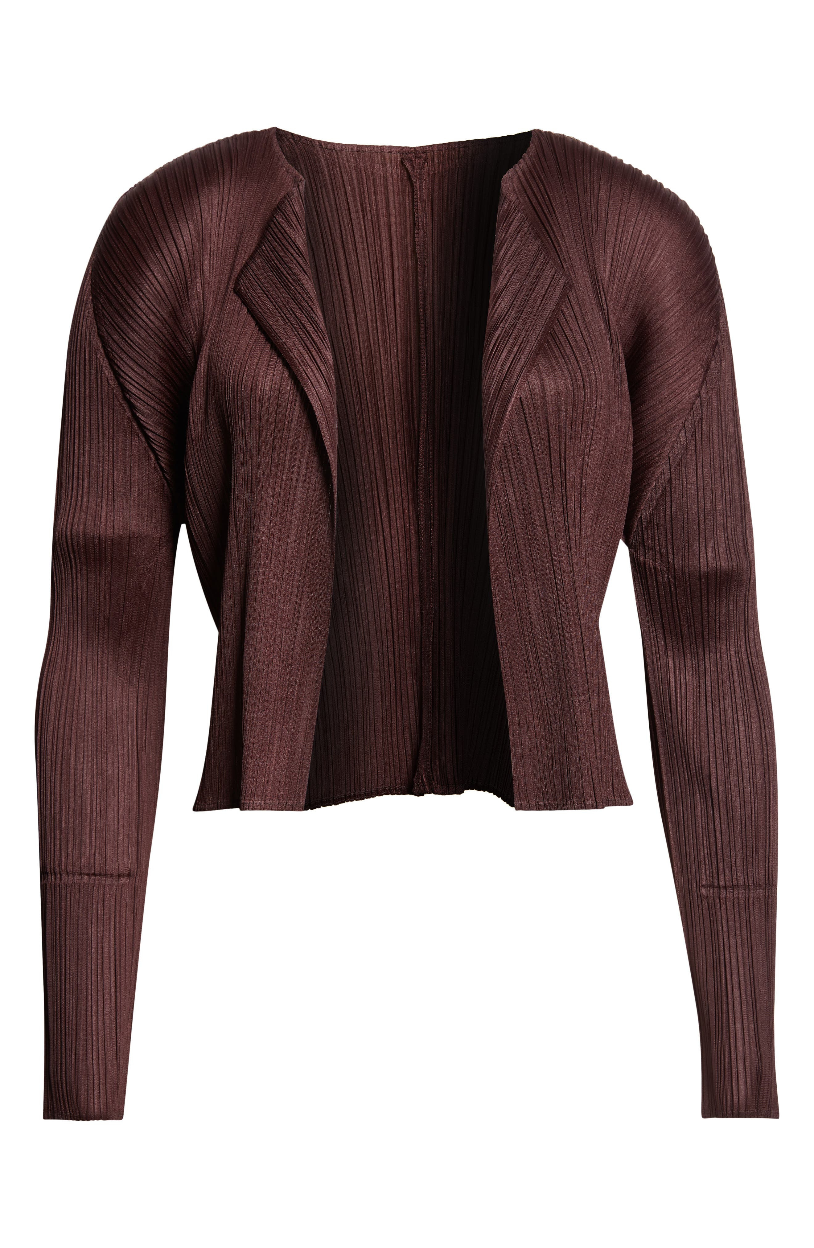 Pleats Please Issey Miyake Monthly Colors July Pleated Open Front Cardigan in Dark Brown at Nordstro - 6