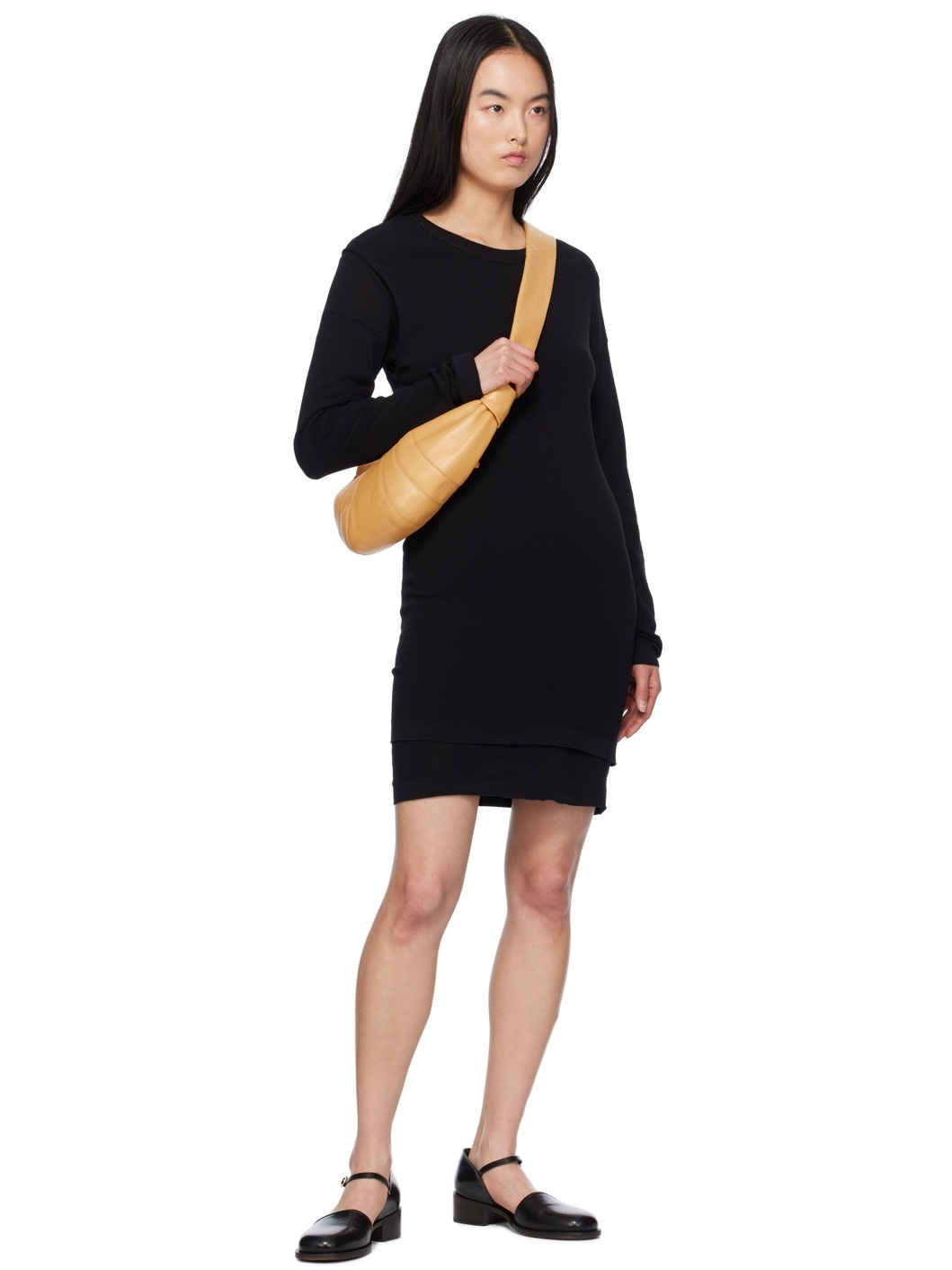 LEMAIRE ダブルレイヤーニットミニドレス DR1066LK1016 BK999 Juliette Roll Neck Metallic Mini Dress Black/Silver