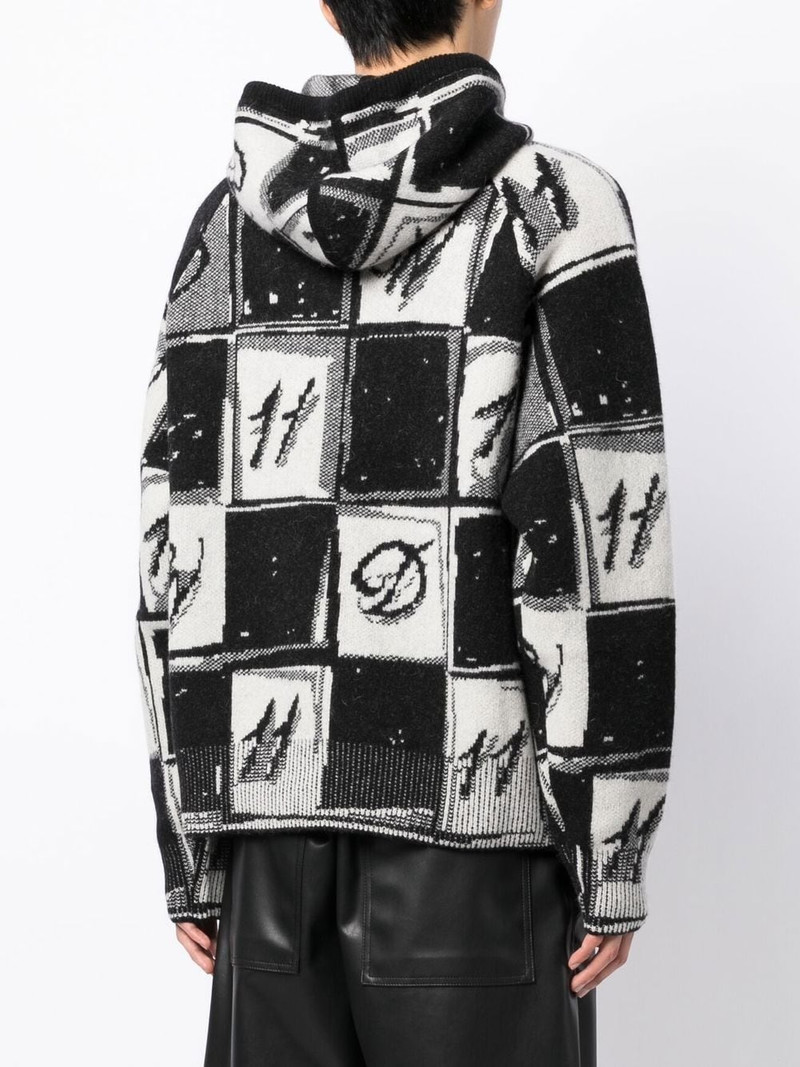 We11done checkered monogram knitted hoodie outlook