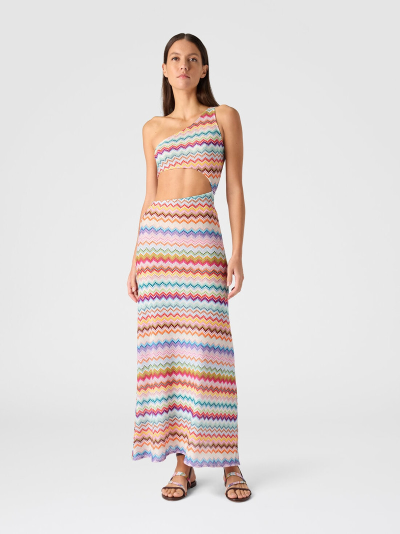 Missoni One-shoulder cover-up in lamé viscose with pixel-effect zigzag pattern outlook