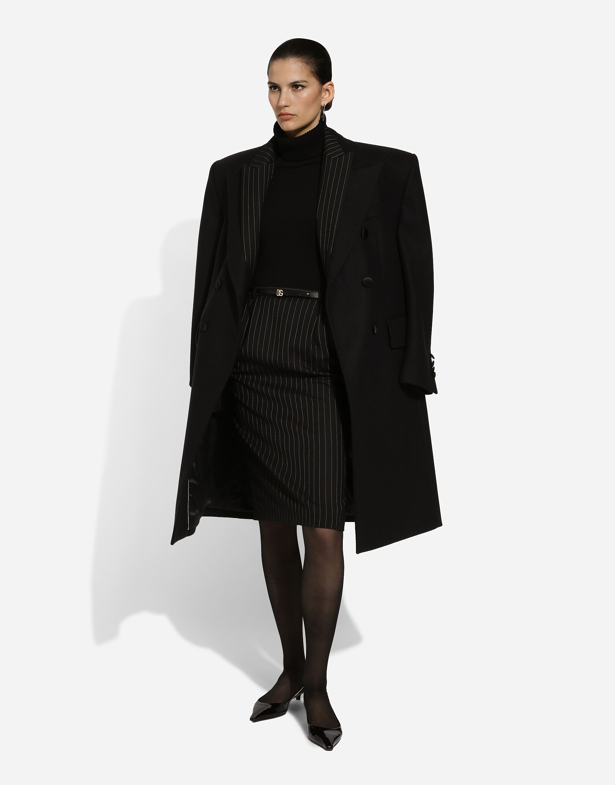 Pinstripe wool calf-length skirt - 5