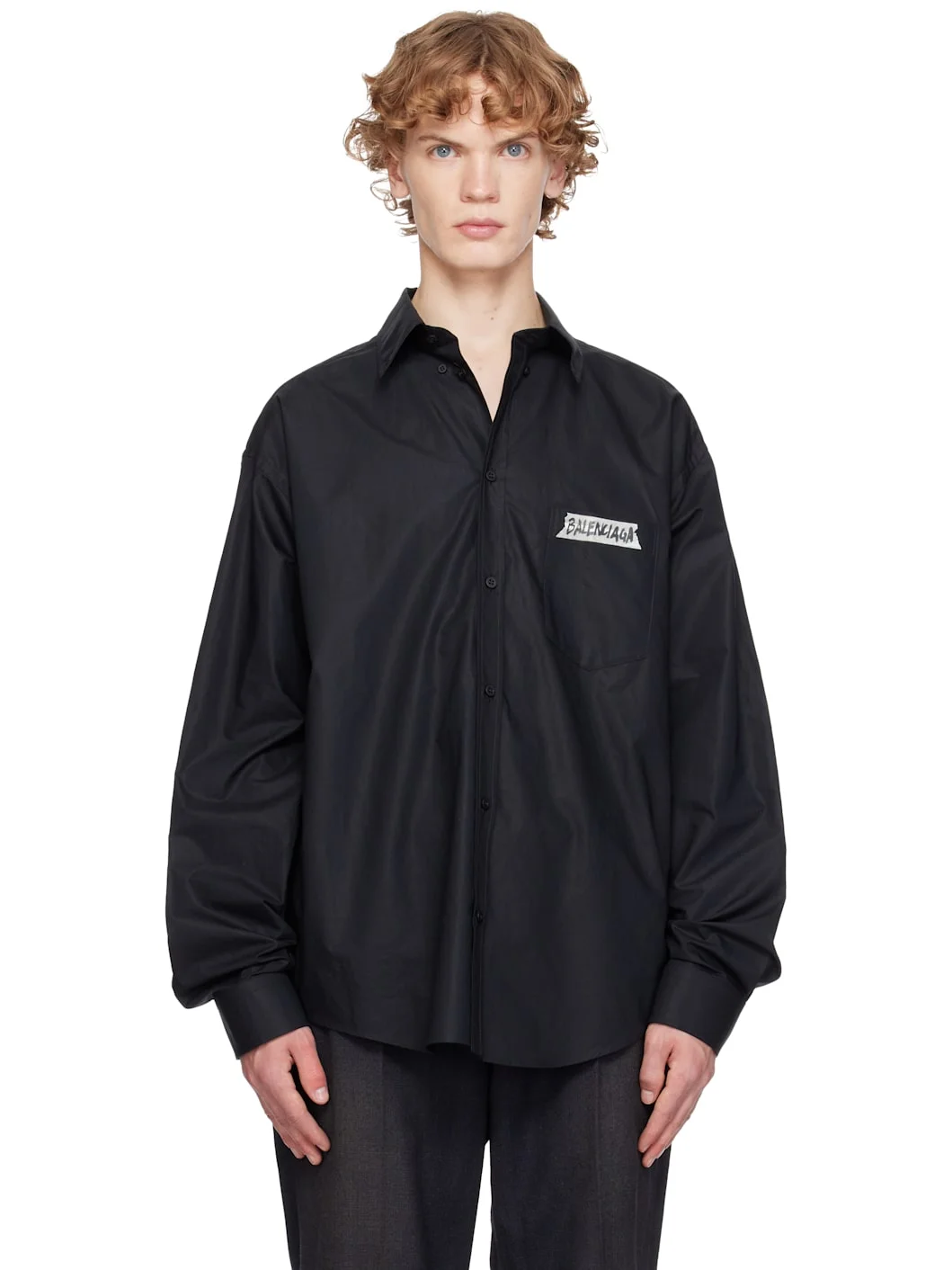 Black Masking Tape Long Sleeve Large Fit Shirt - 1