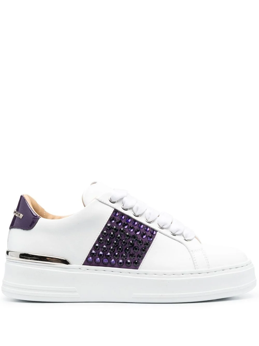 crystal-embellished low-top leather sneakers - 1