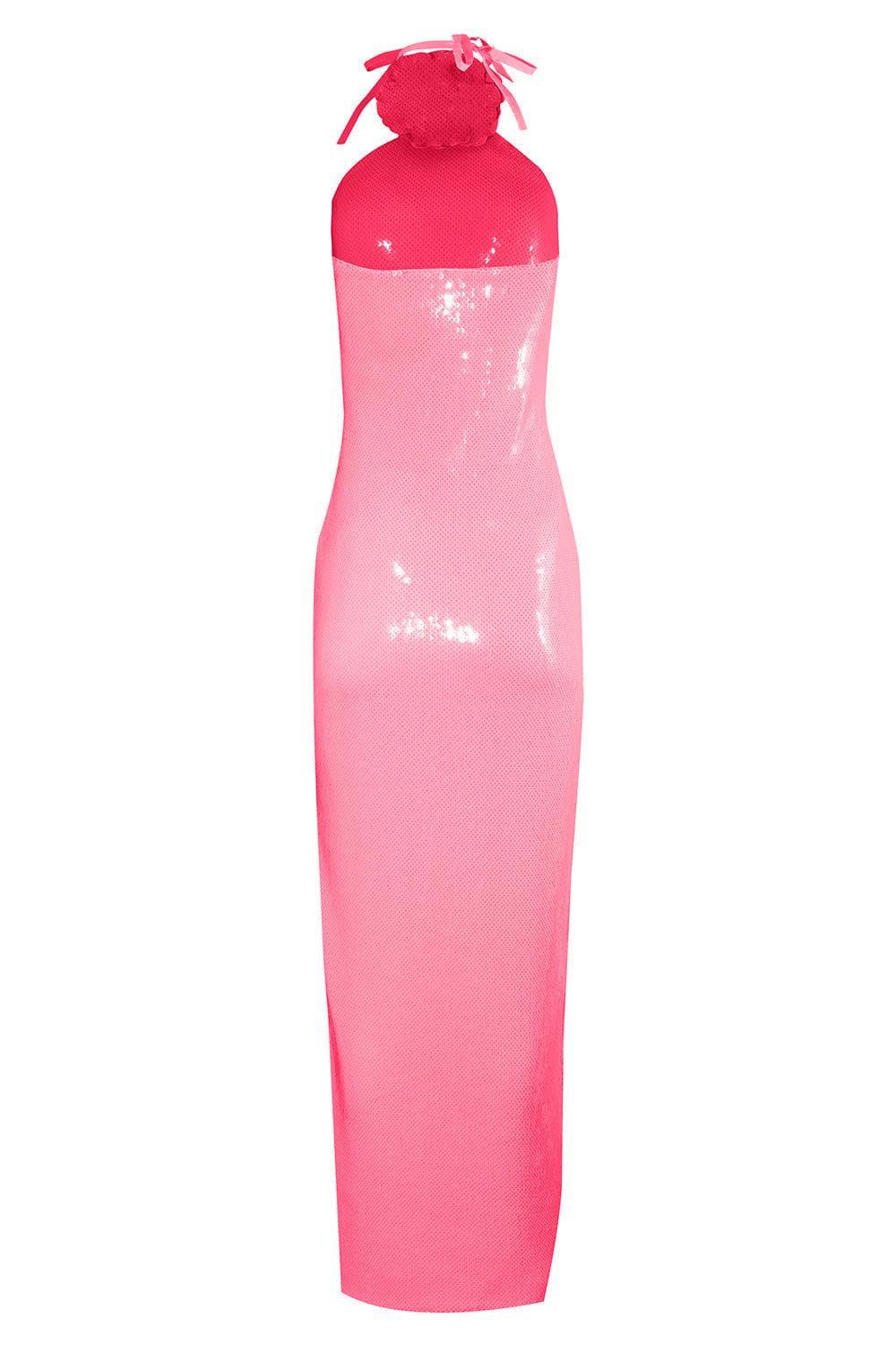 Flower Detail Sequin Halter Gown - 8