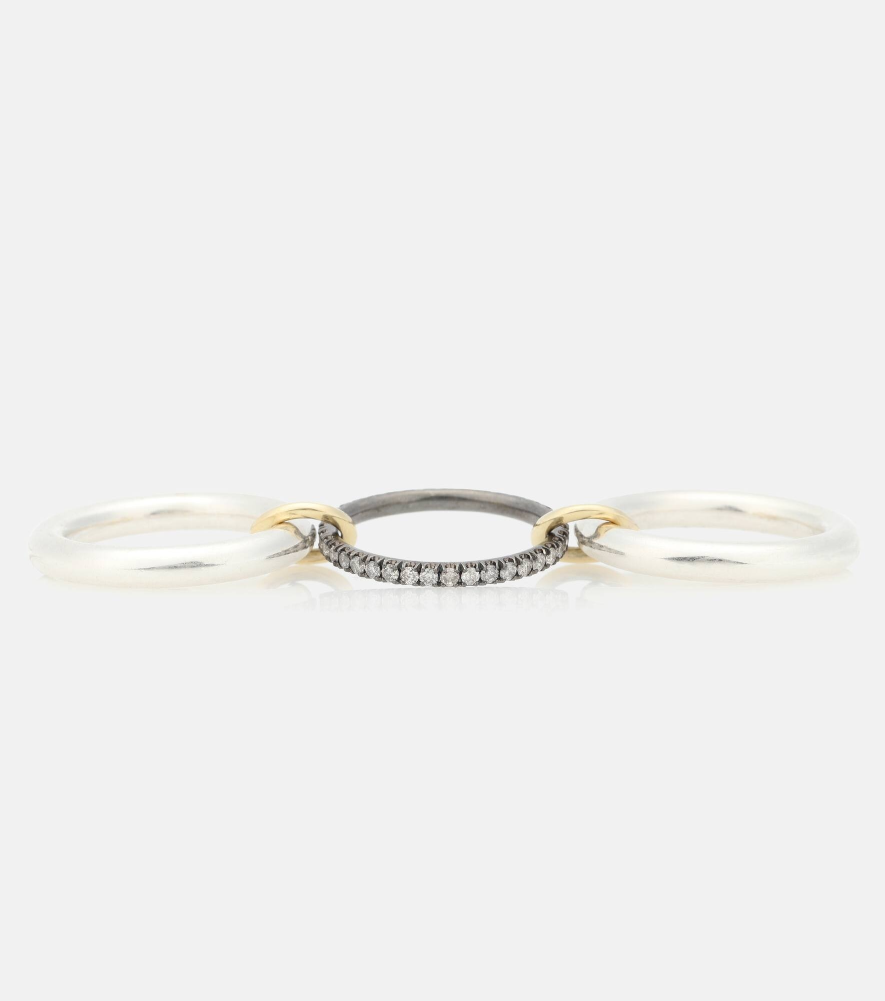 Libra Noir sterling silver and 18kt gold rings with diamonds - 4