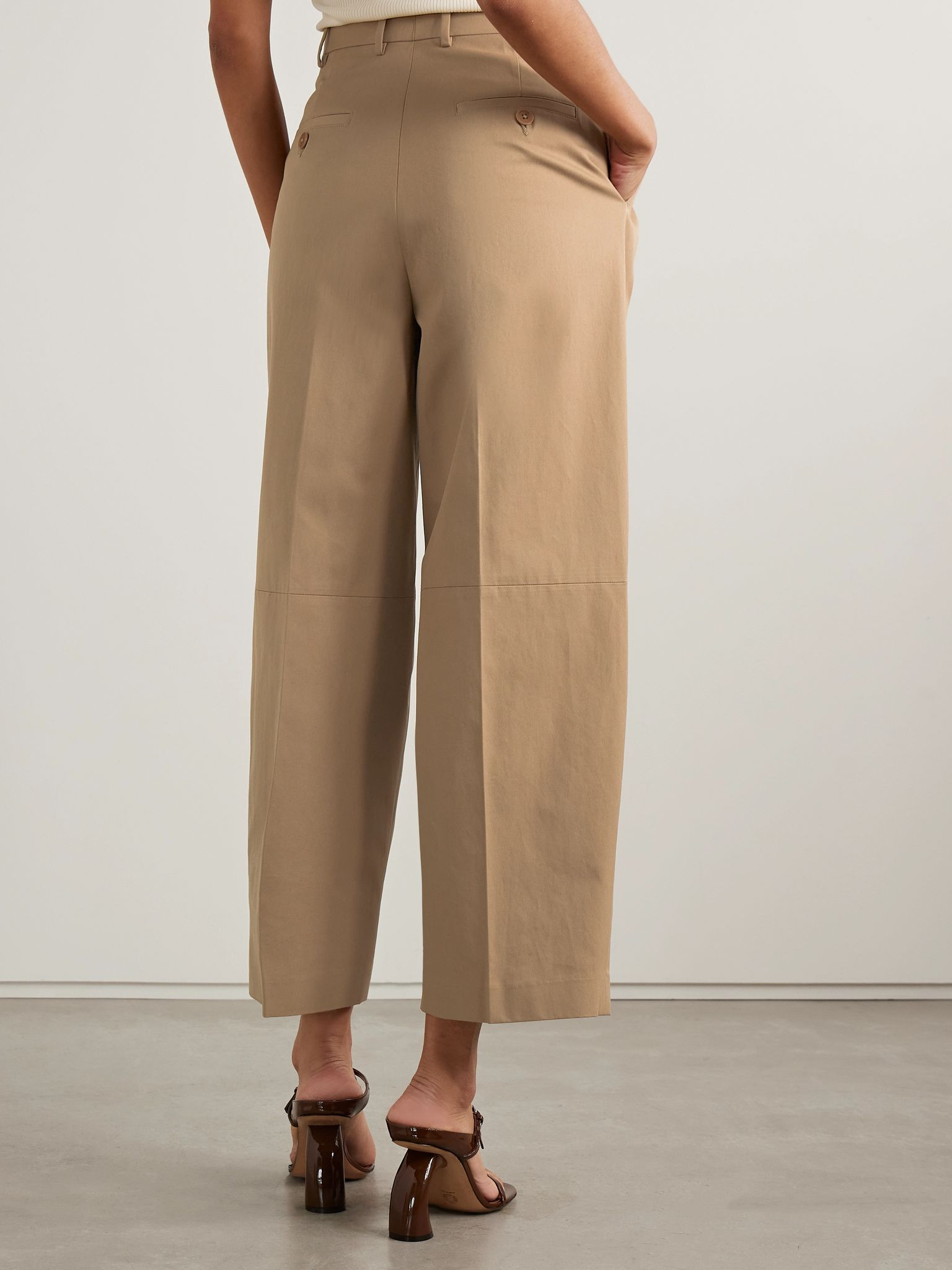 Dash pleated cotton-twill barrel-leg pants Beige - 4