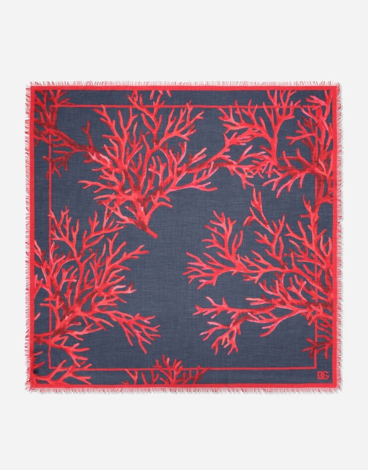 Coral-print modal and cashmere scarf - 1