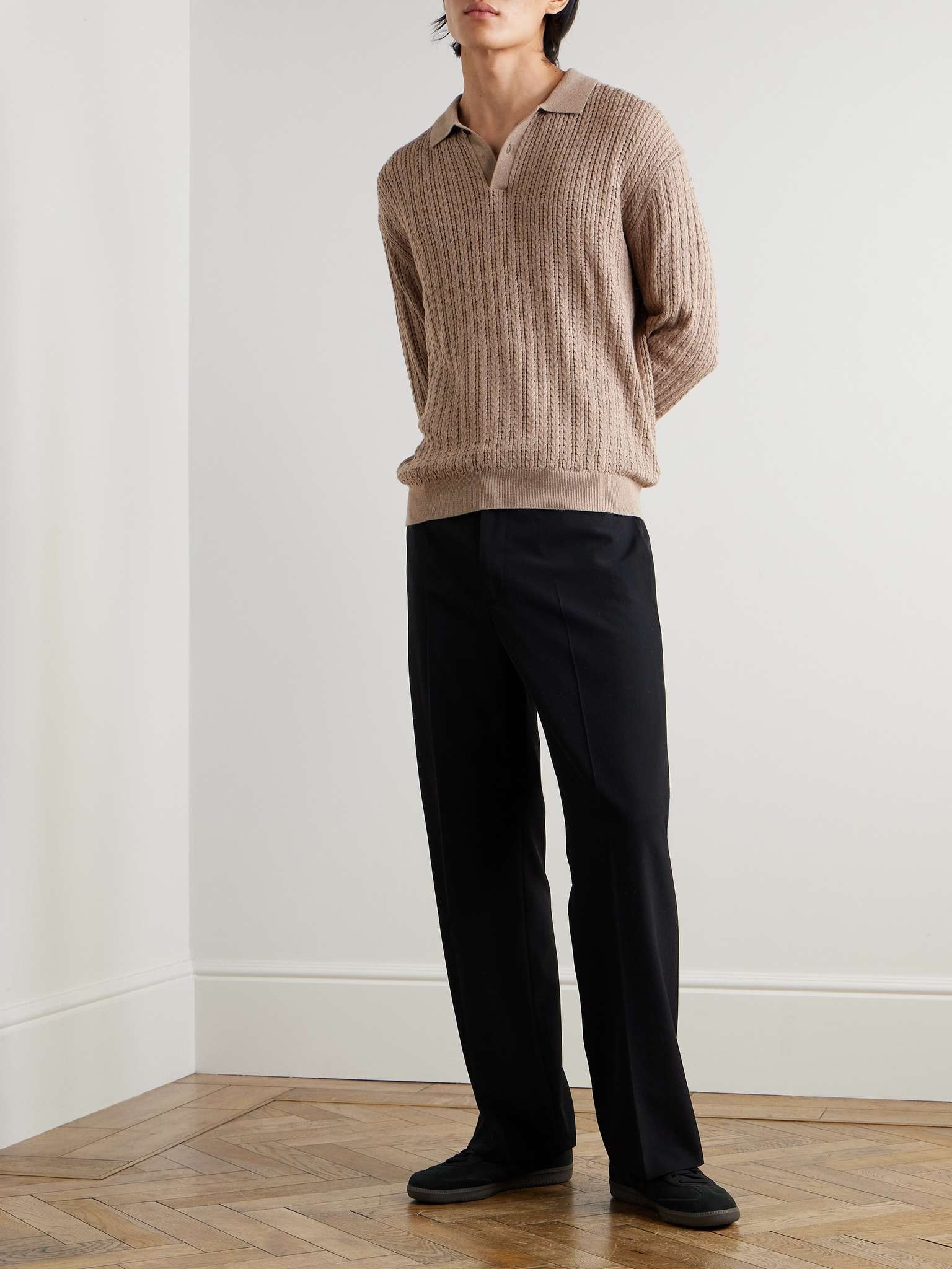 Cable-Knit Cotton, Cashmere and Wool-Blend Polo Shirt - 2