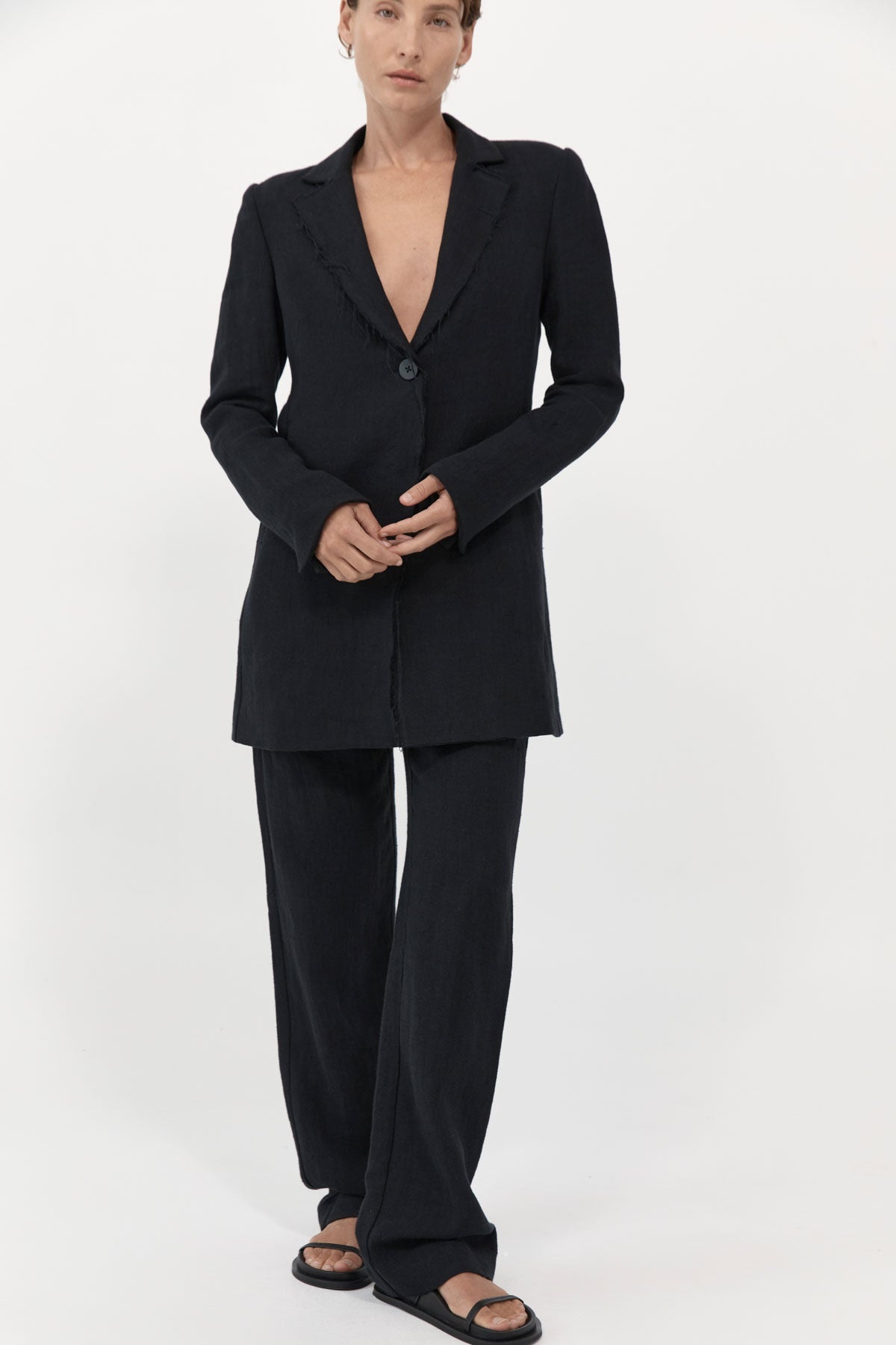 Raw Edge Blazer - Black - 4