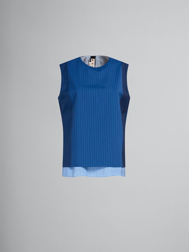 BLUE DÉGRADÉ PINSTRIPE WOOL SLEEVELESS TOP 1
