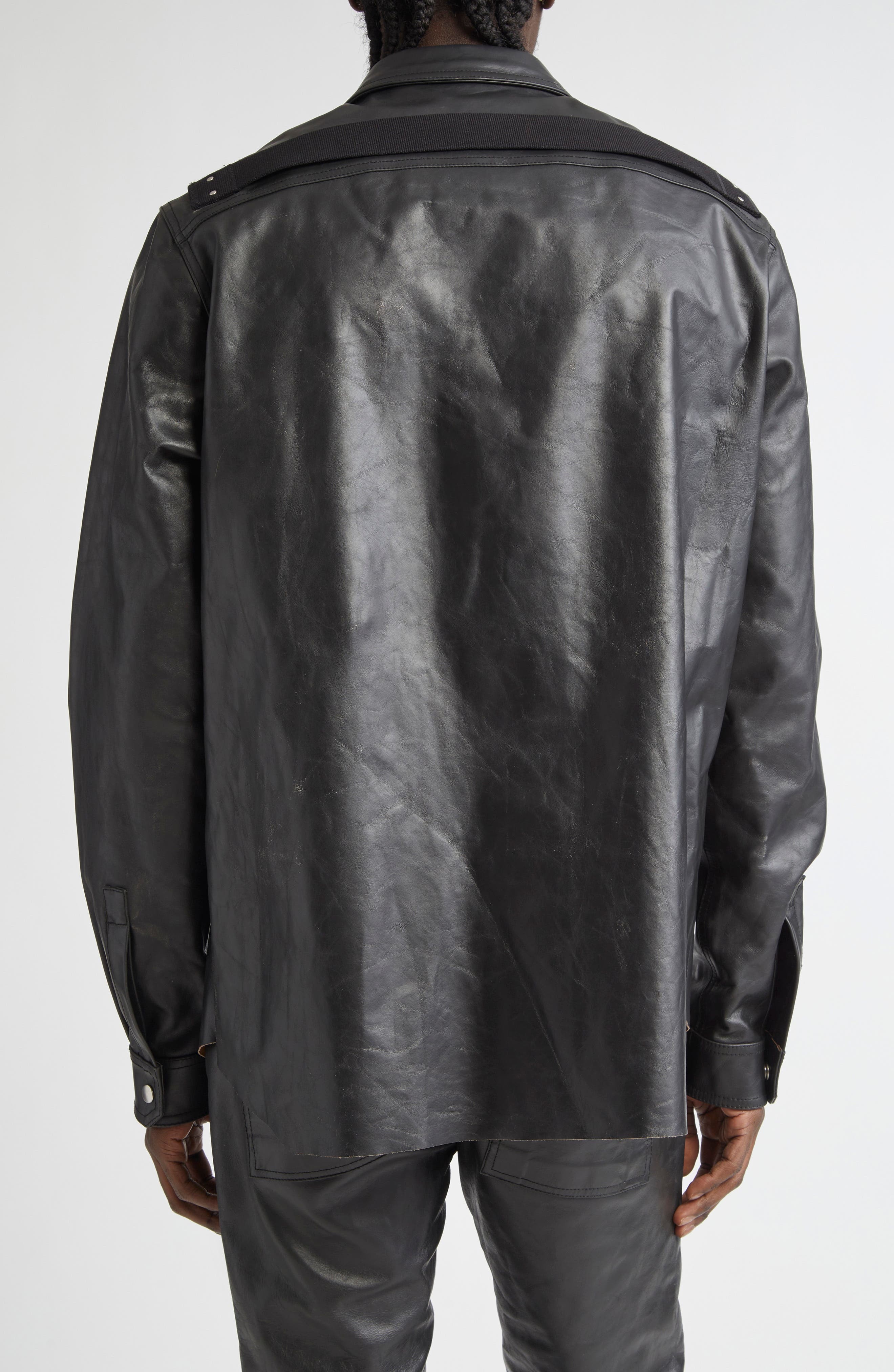 Rick Owens Leather Shirt Jacket in Black at Nordstrom - 3