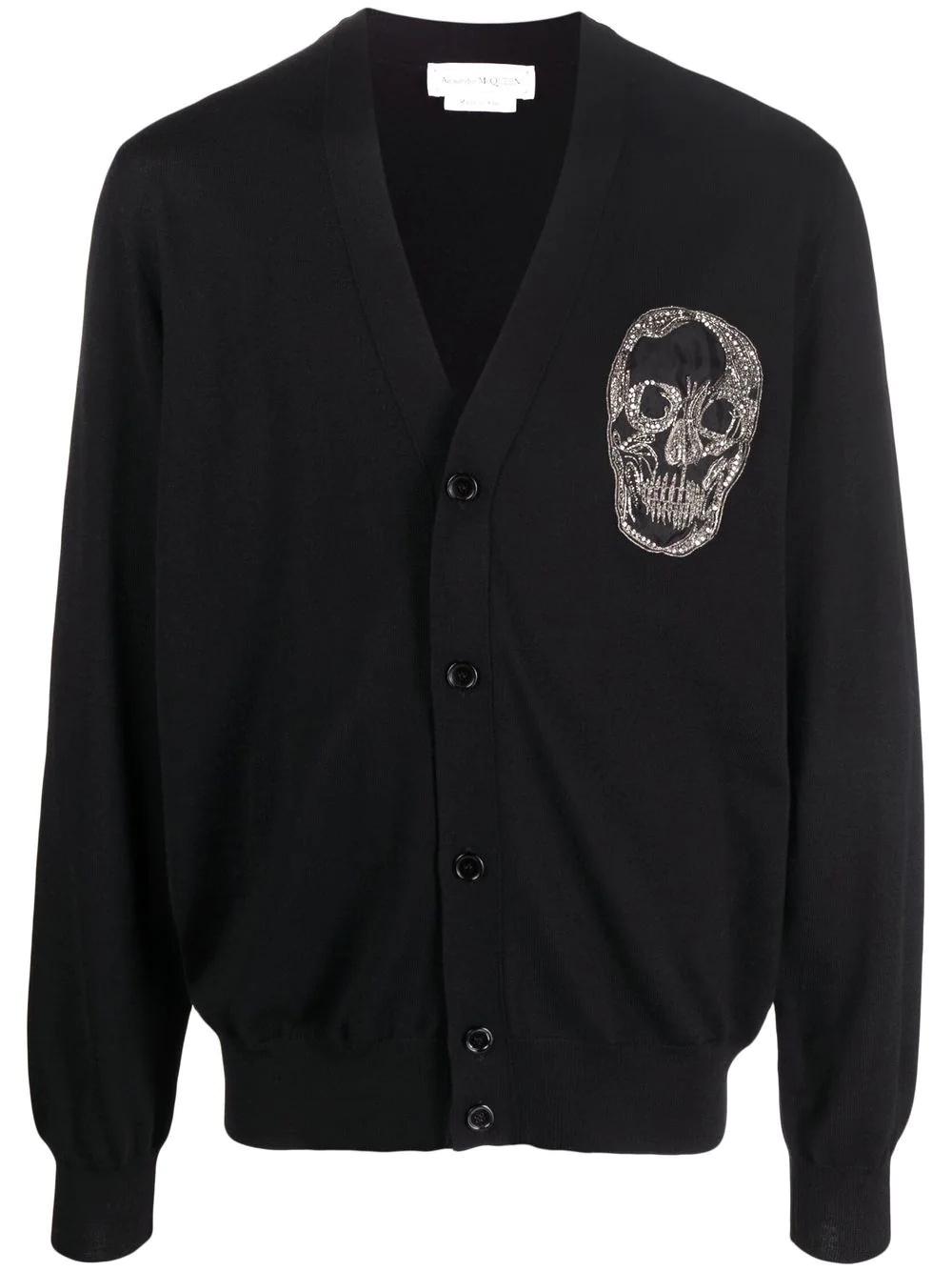 embellished skull-patch buttoned cardigan - 1