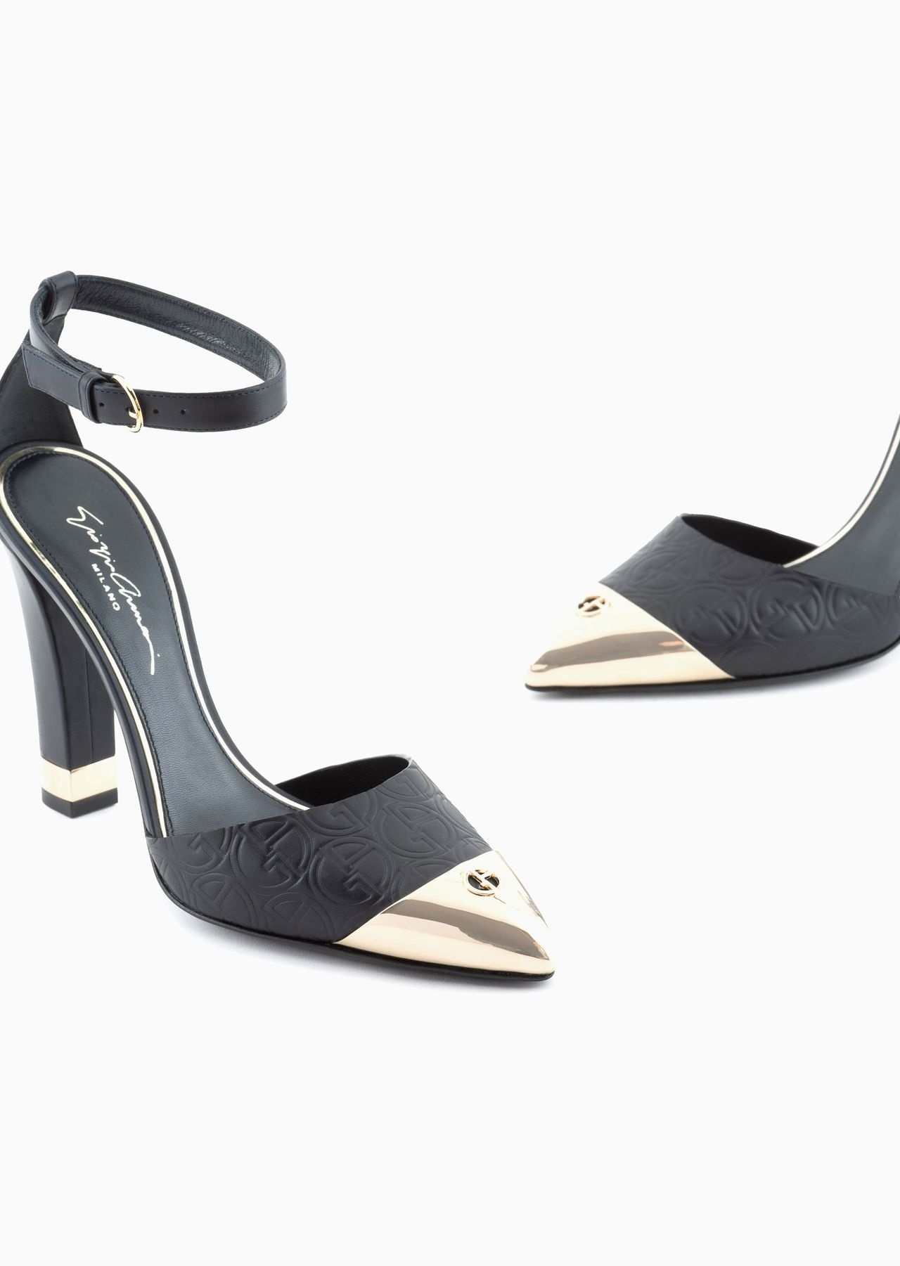 Leather d’Orsay court shoes with all-over logo - 5