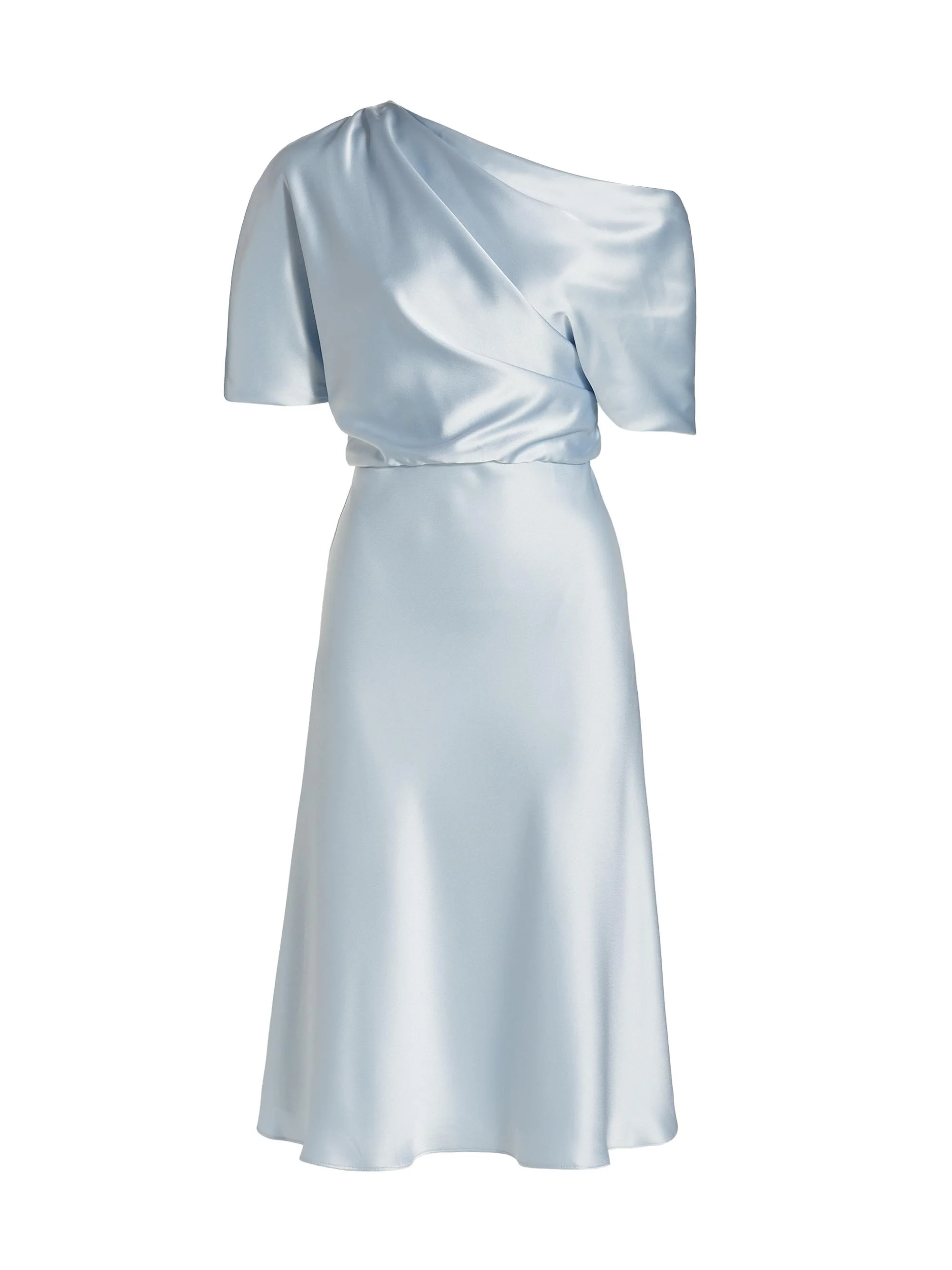 Women's Draped Satin One-Shoulder Midi-Dress - Ice - 1