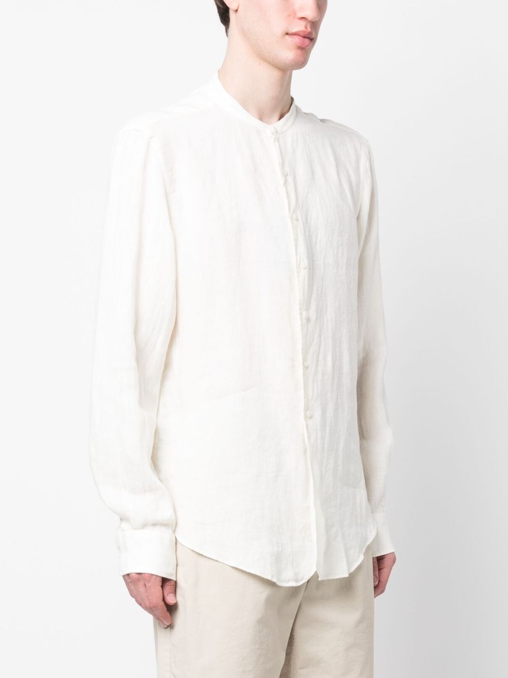 band-collar linen shirt - 3