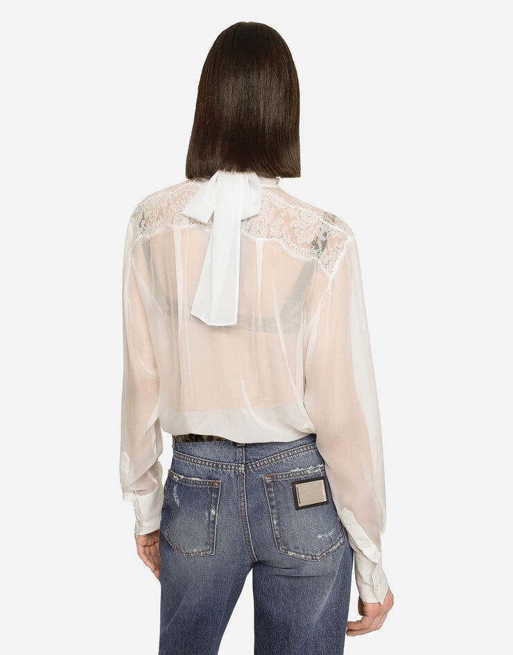 Chiffon and lace pussy-bow blouse - 5
