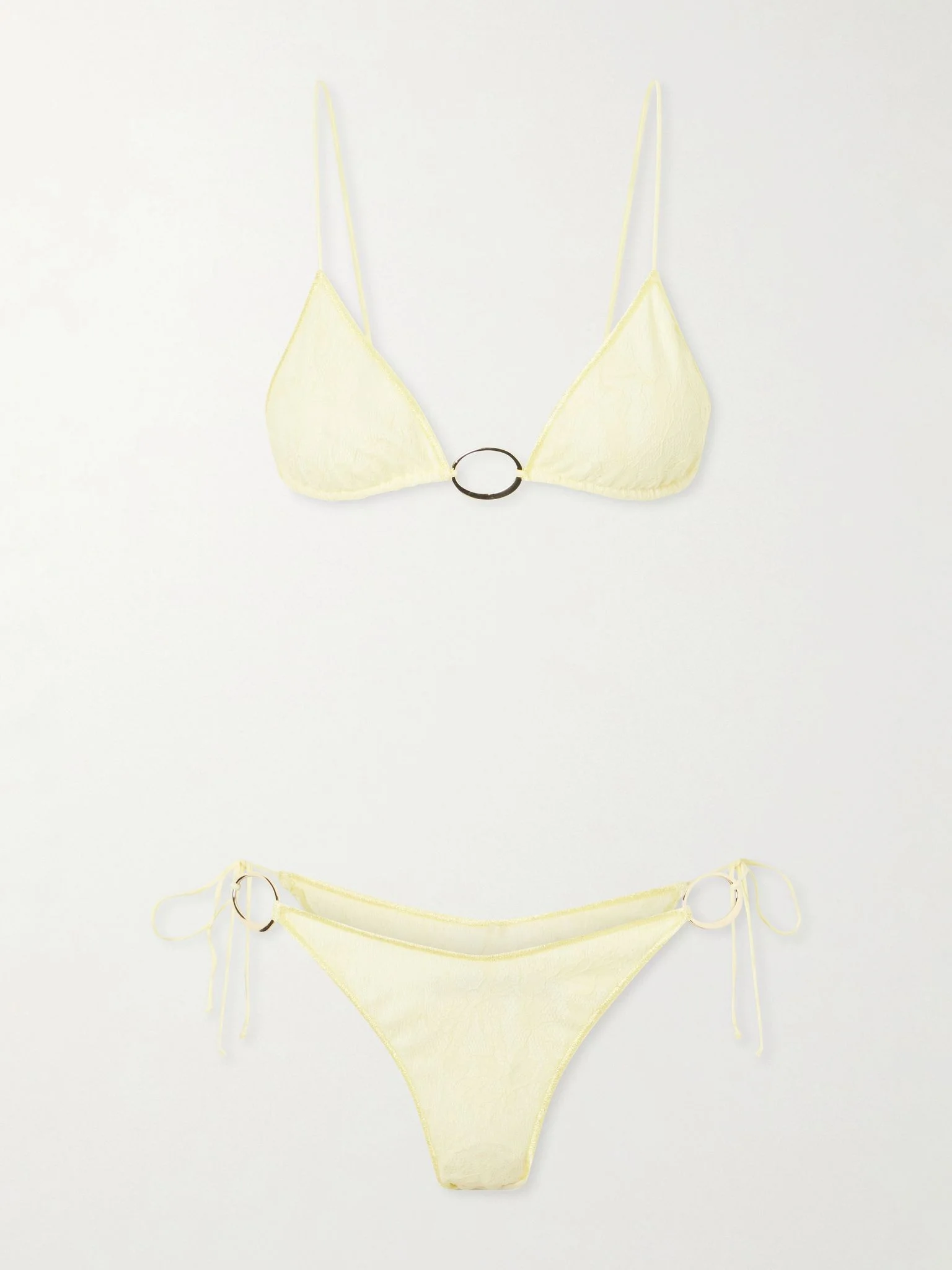 Lurex-trimmed lace bikini Pastel yellow - 1