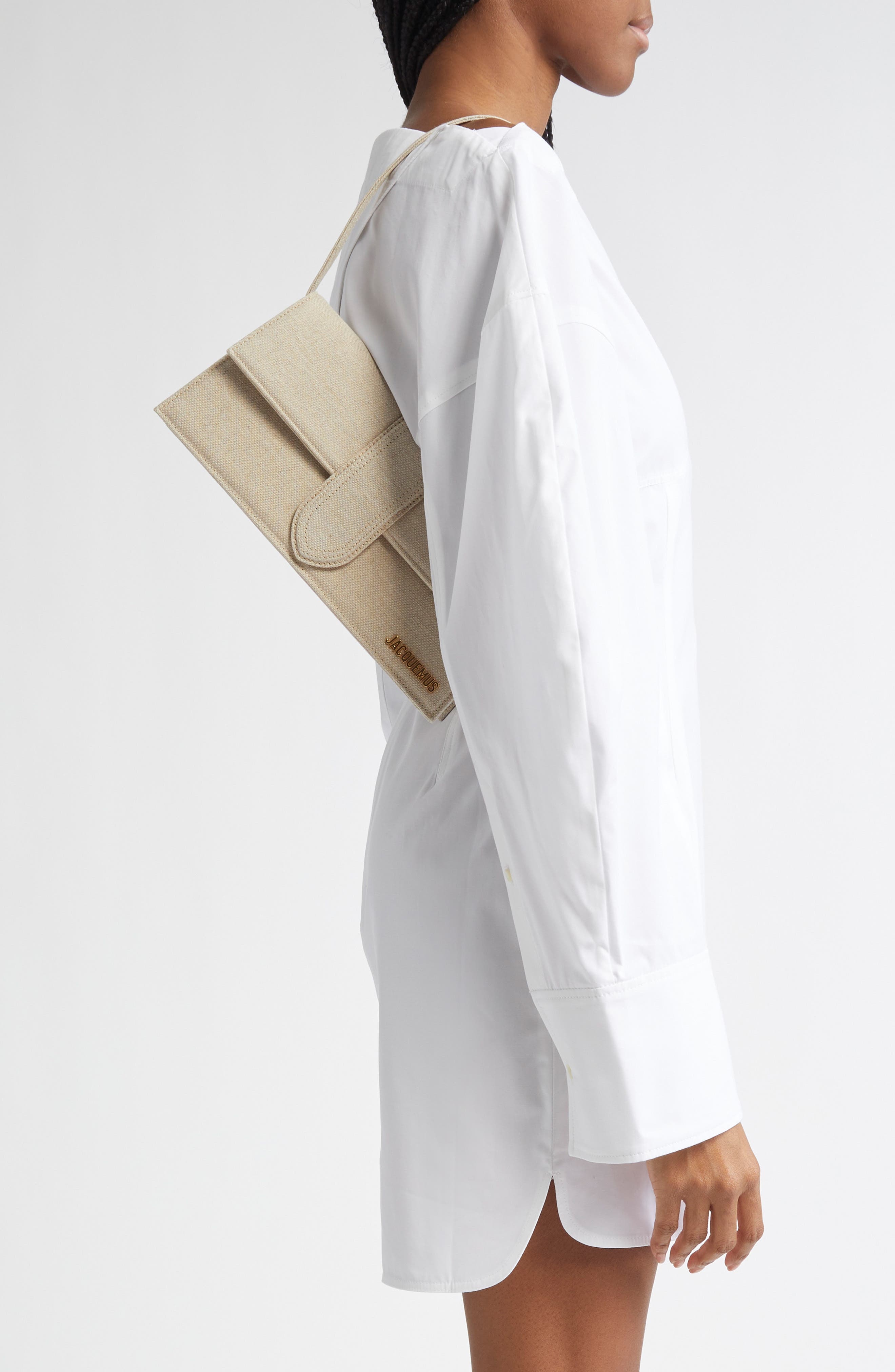 Jacquemus Long Le Bambino Leather Shoulder Bag in Light Greige 140 at Nordstrom - 3