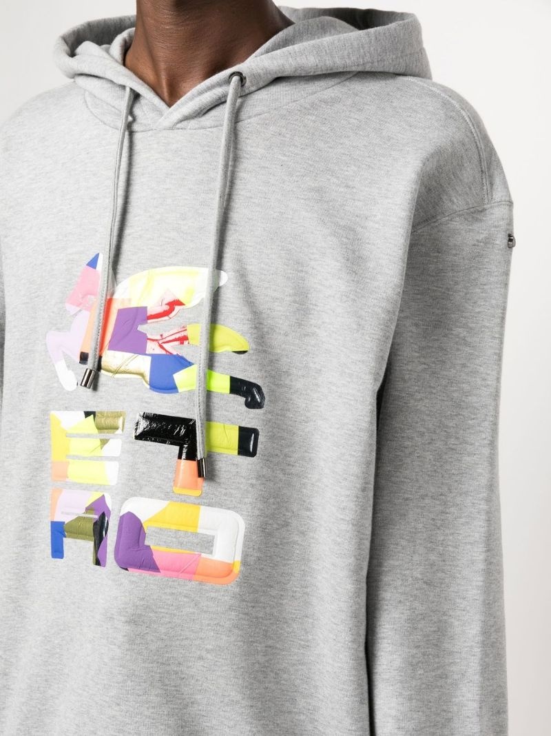 スウェット・トレーナー ETRO COTTON HOODIE WITH PATCHWORK LOGO PRINT Etro Patchwork Logo-print Rib-trimmed Hoodie In Grey | ModeSens