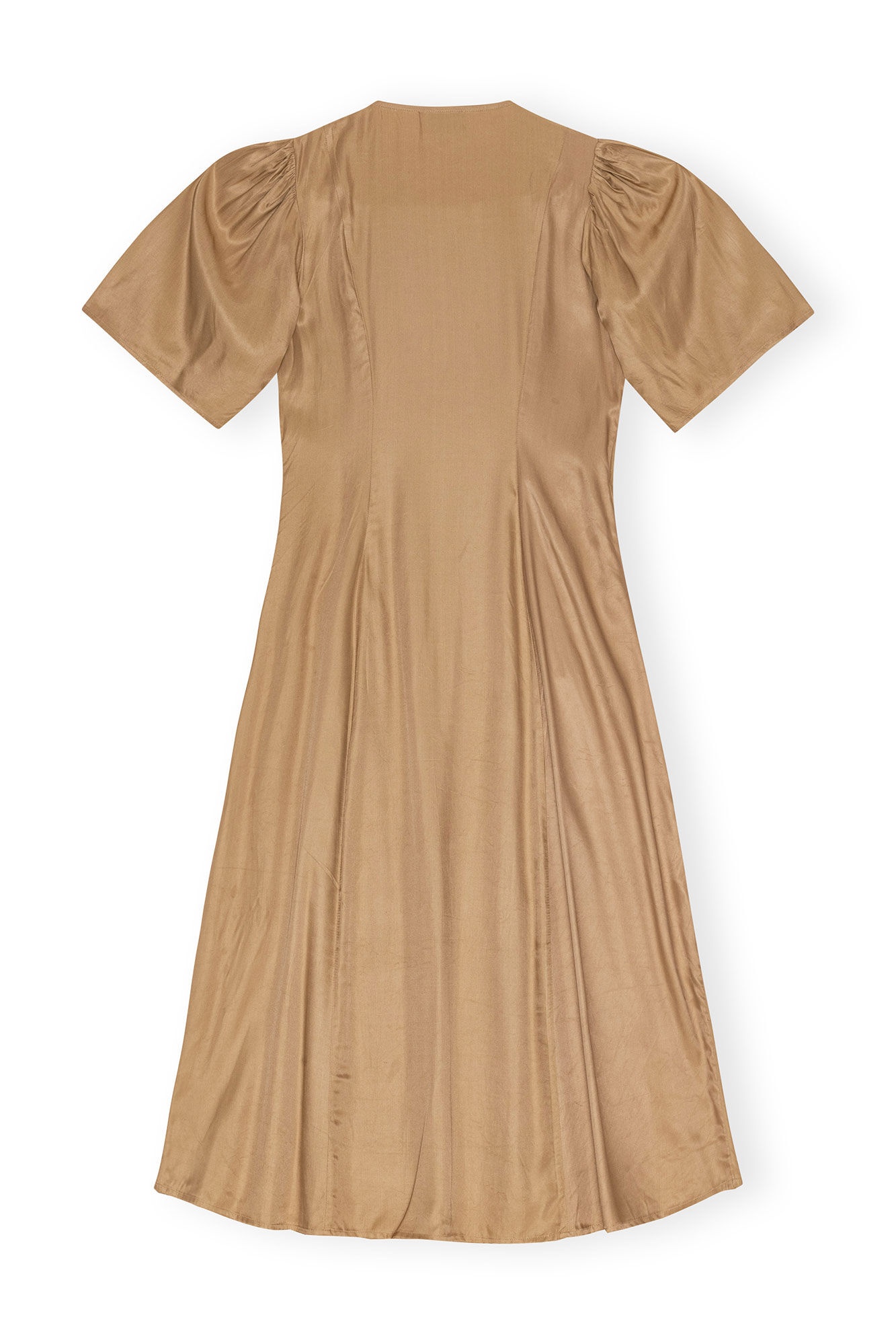 BROWN VISCOSE TWILL WRAP MIDI DRESS - 1