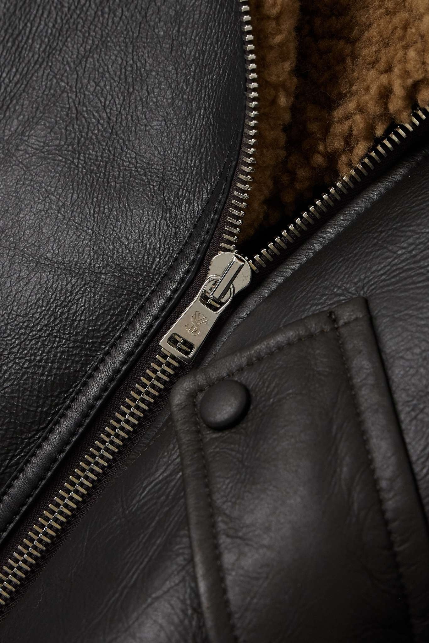 Shearling-trimmed leather jacket - 5