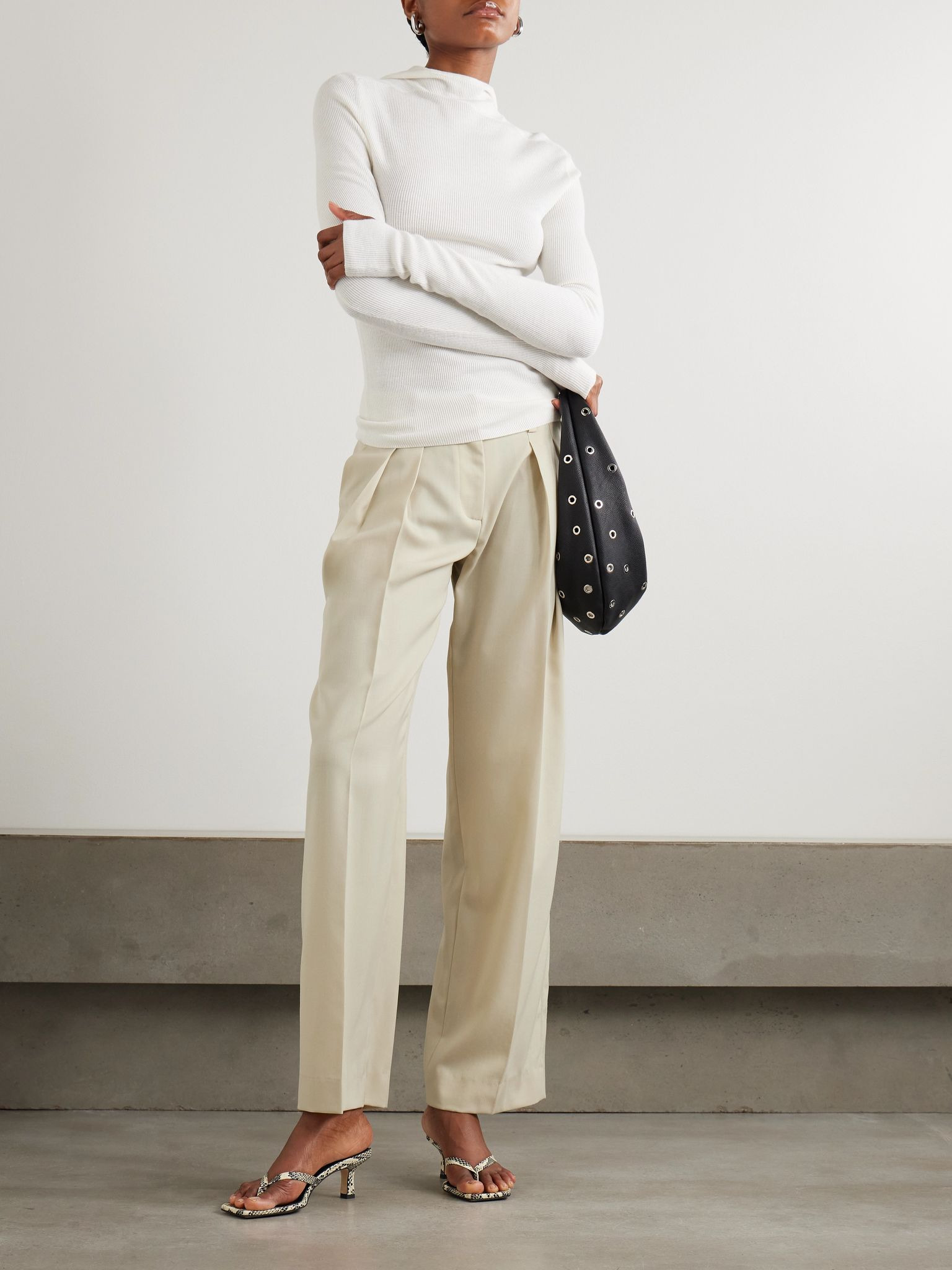 Daytona pleated grain de poudre wide-leg pants Sand - 2