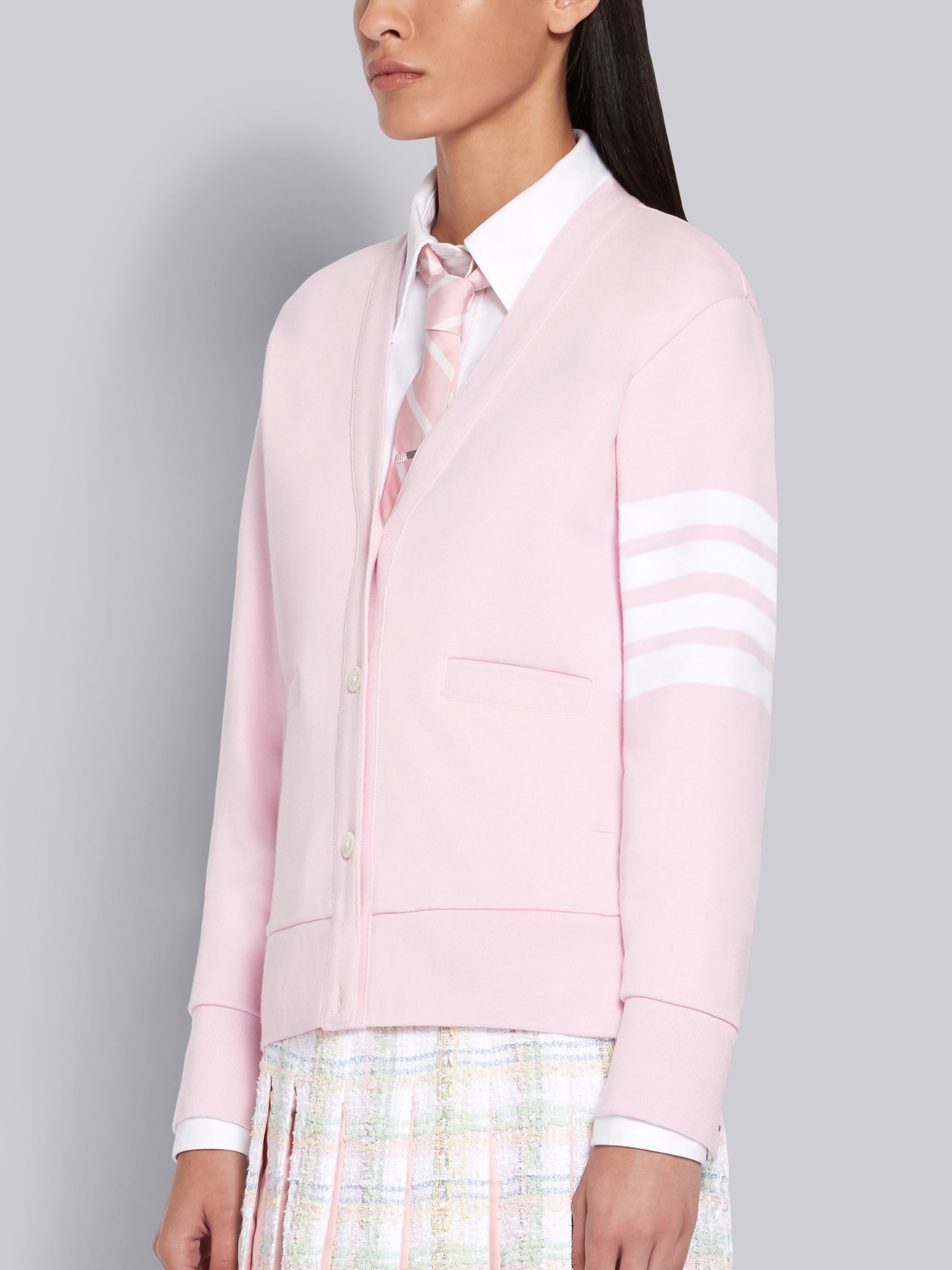 Pink Classic Loop Back V-Neck 4-Bar Cardigan - 2