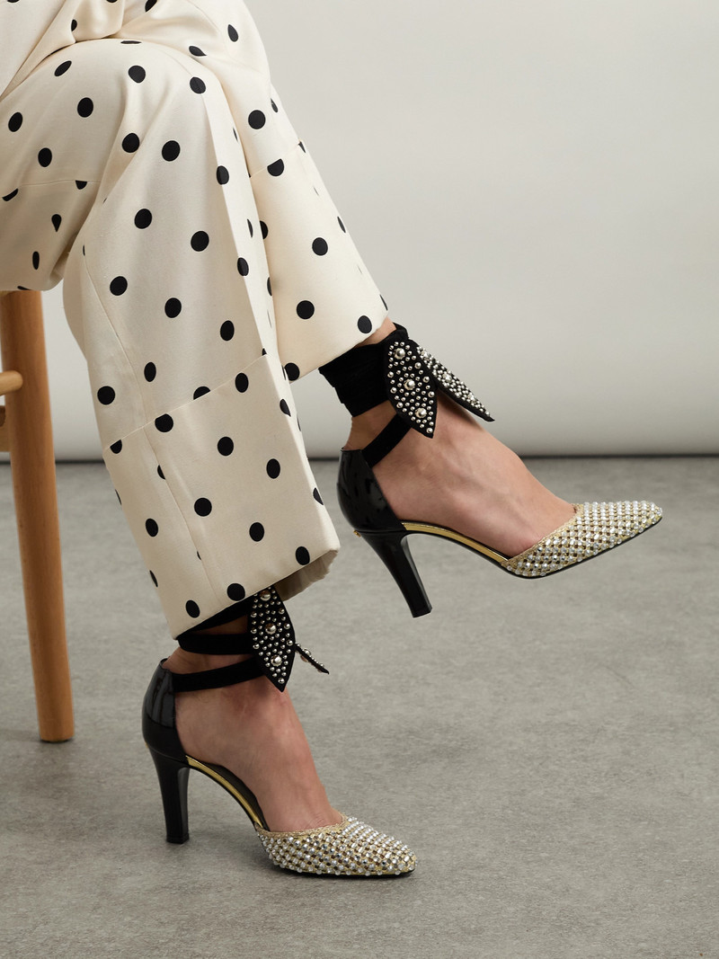 Valentino 85 Suede-trimmed Embellished Metallic Mesh And Patent-leather Pumps outlook