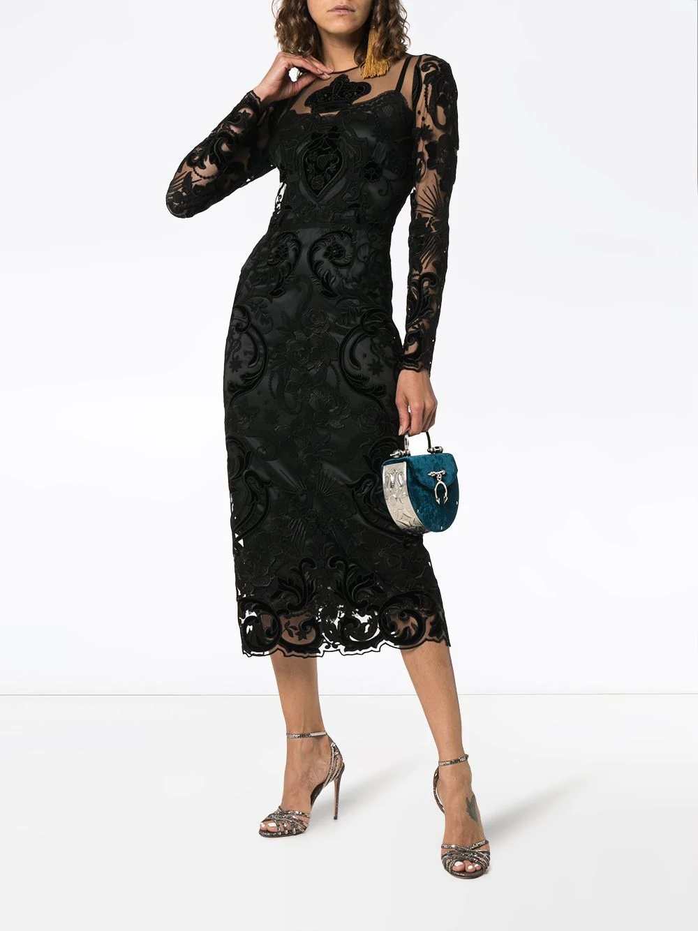 lace embellished silk midi dress - 2