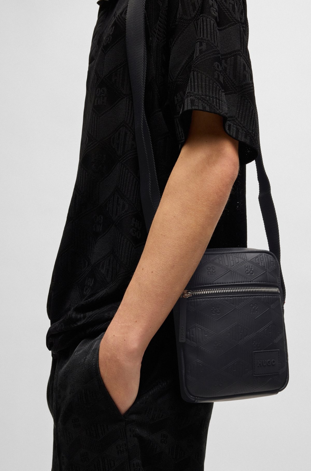 FAUX-LEATHER REPORTER BAG WITH STACKED AND GEOMETRIC LOGOS - 4