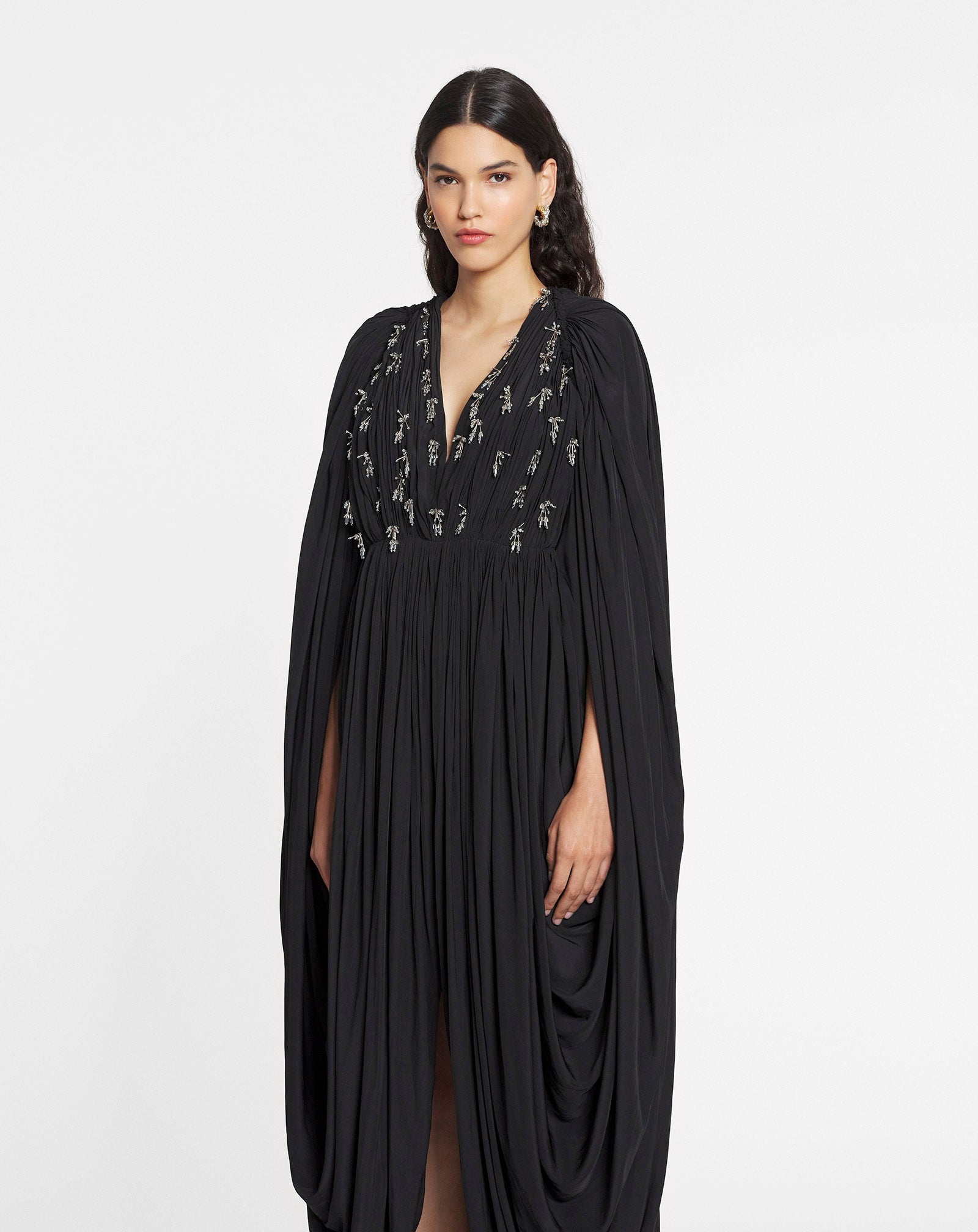 LONG DRAPED DRESS WITH EMBROIDERY - 3