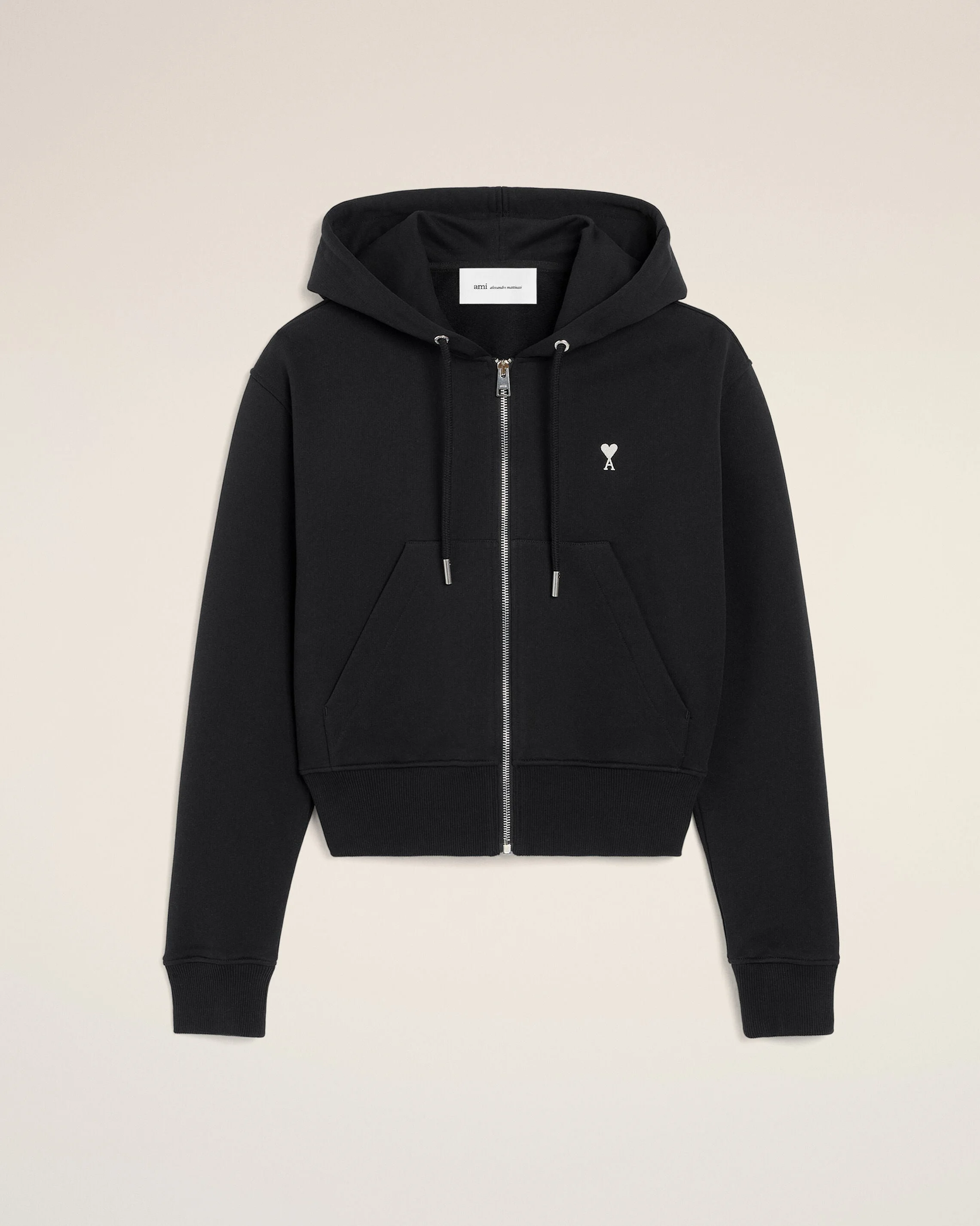 BLACK ZIPPED COTTON HOODIE WITH AMI DE COEUR - 1