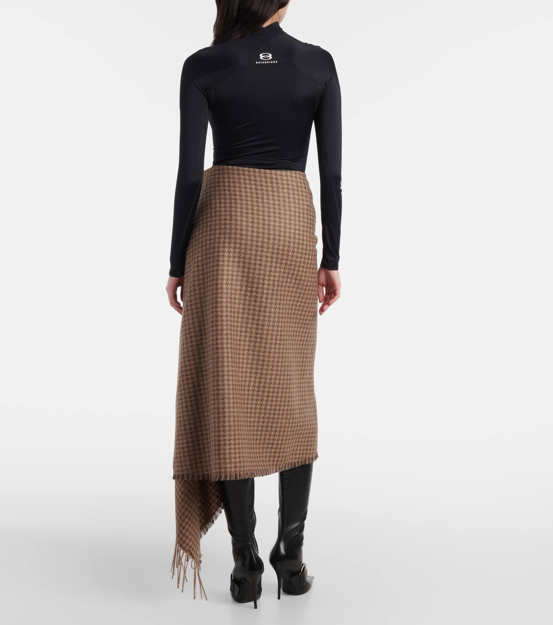 Houndstooth wool-blend wrap skirt - 3