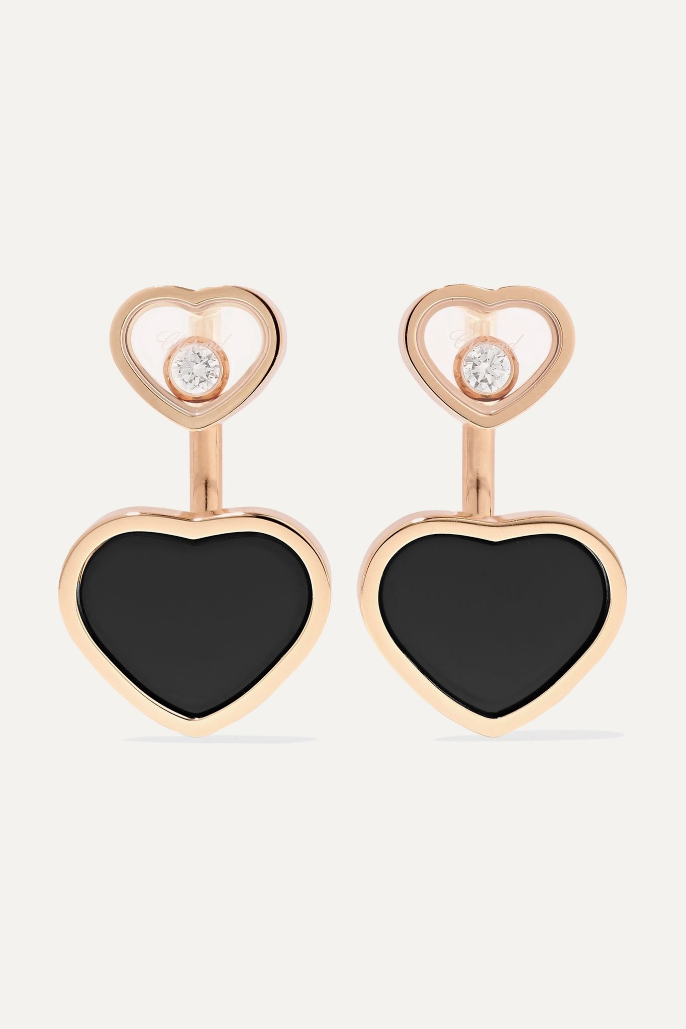 Happy Hearts 18-karat rose gold, diamond and onyx earrings - 1