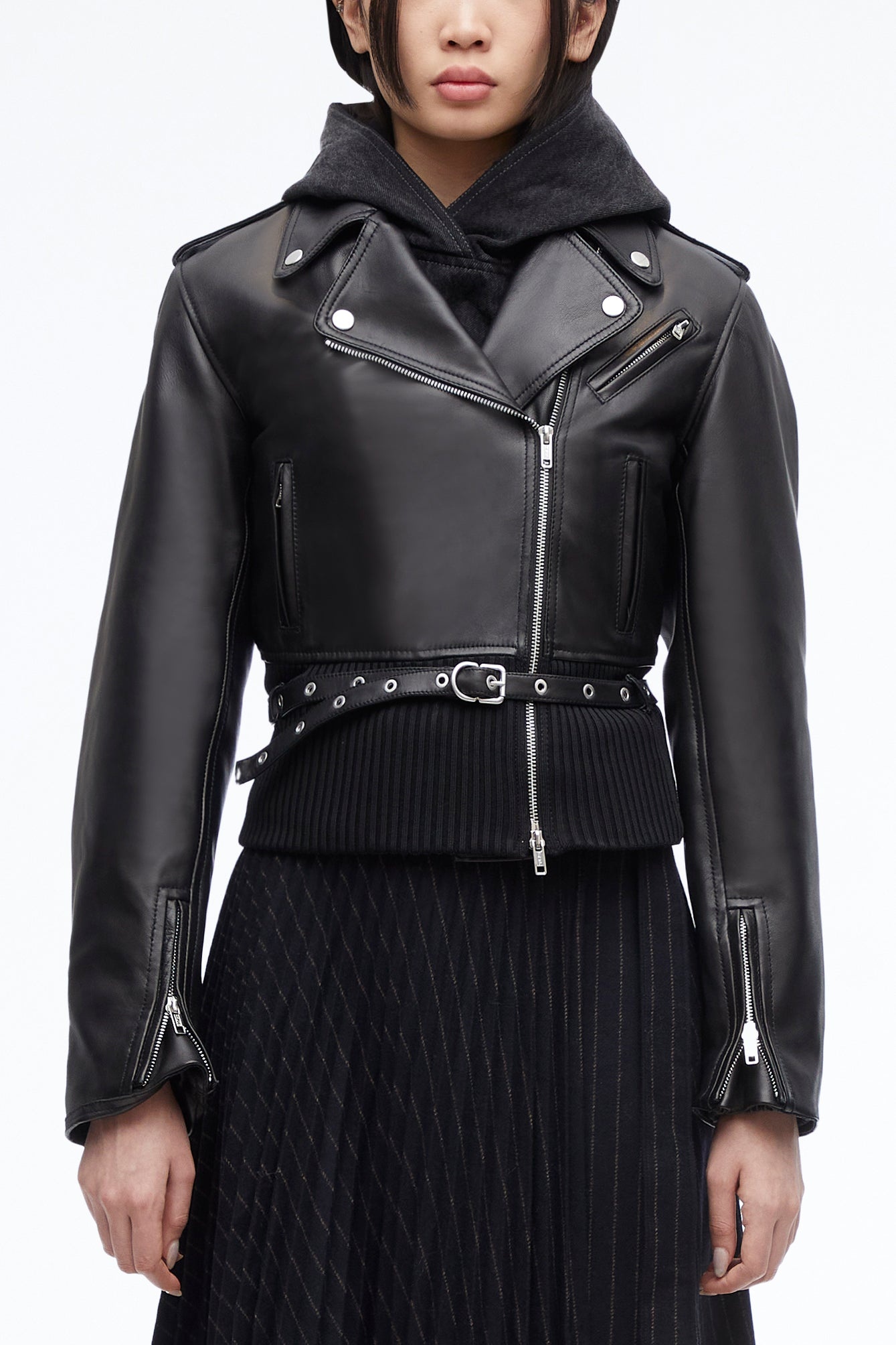 Belted Leather Biker Jacket - 1