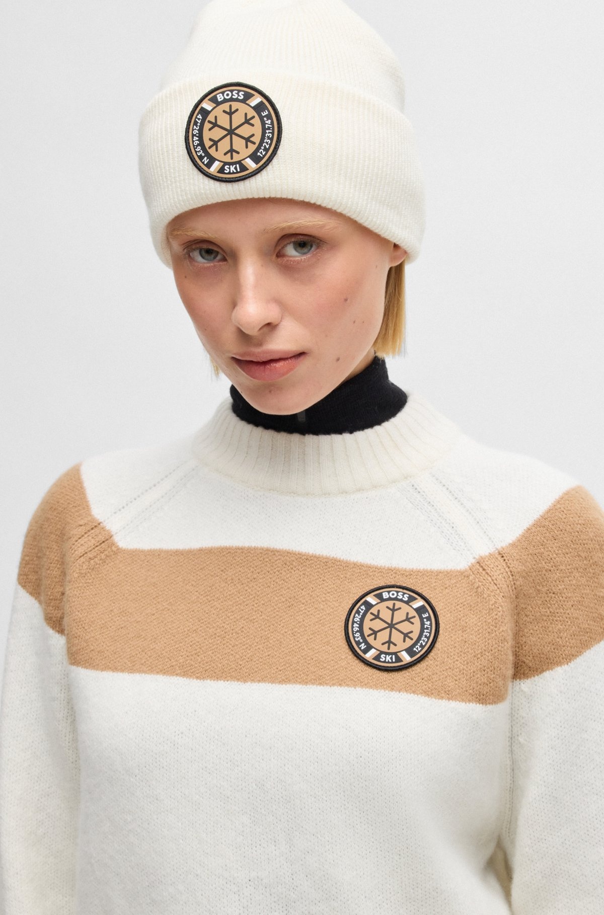 BOSS SKI VIRGIN-WOOL BEANIE HAT WITH LOGO BADGE - 3