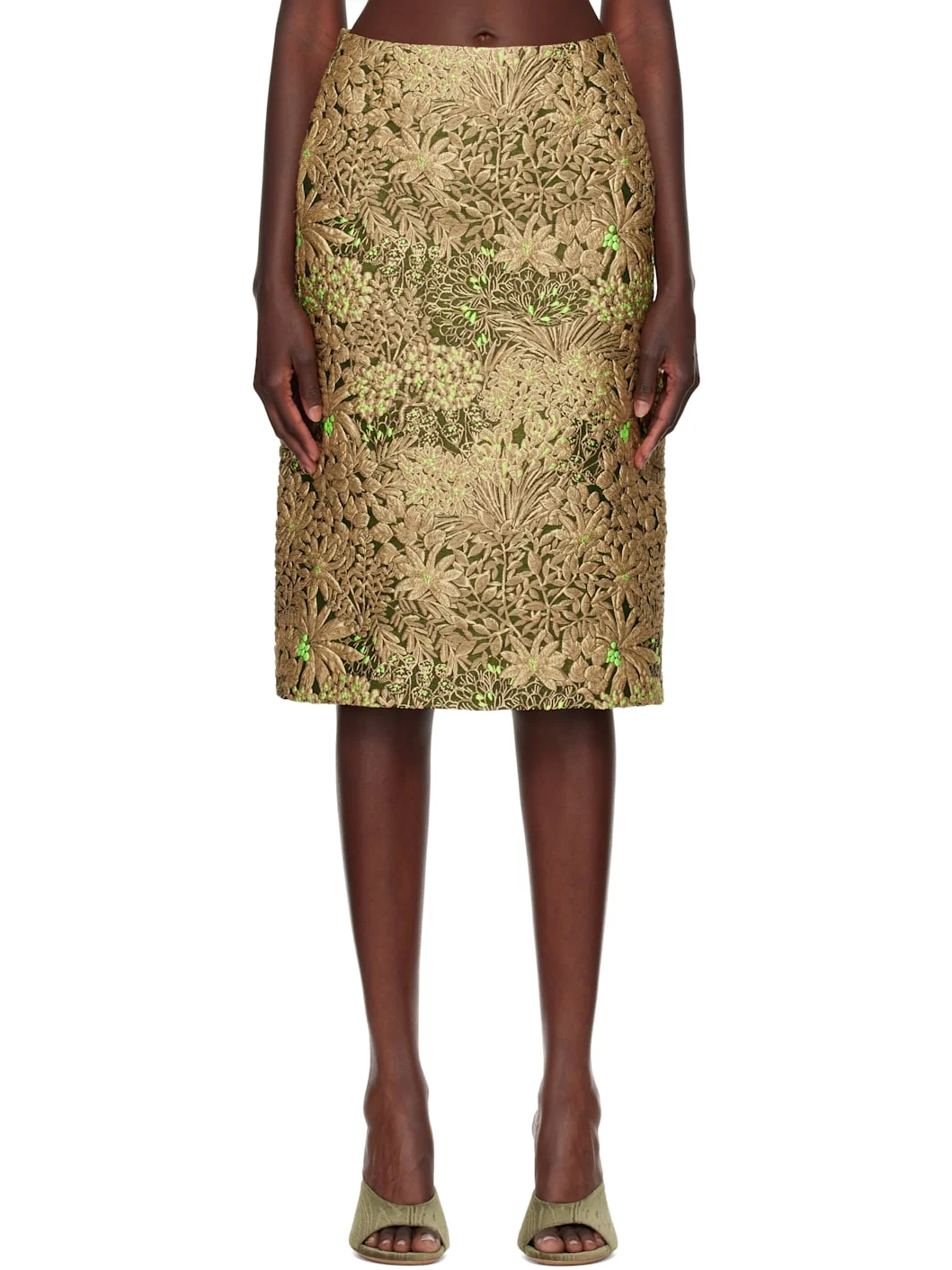Beige Gobelin Midi Skirt - 1