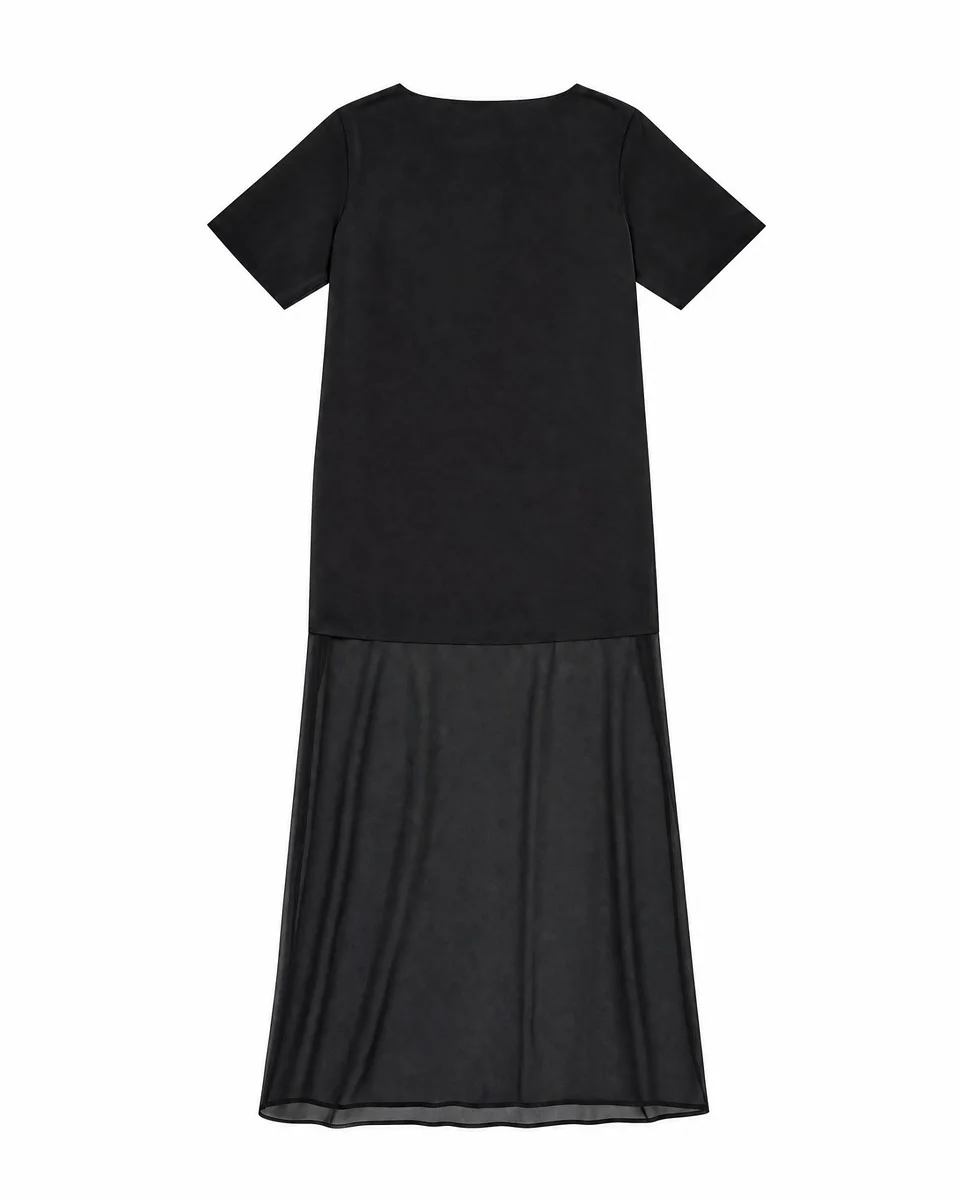 BLACK LONG SATIN DRESS - 1