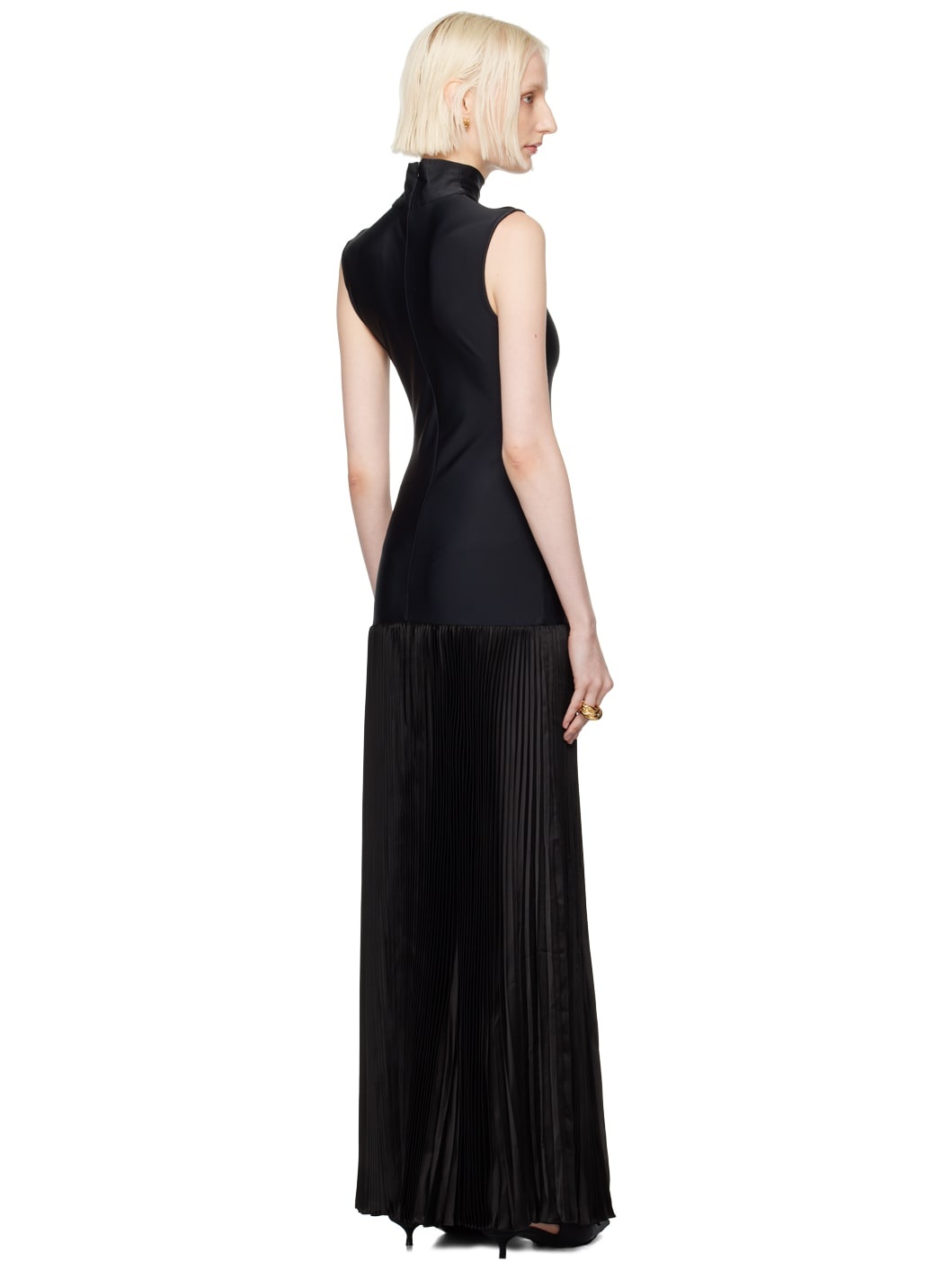 Black Plissee Maxi Dress - 3