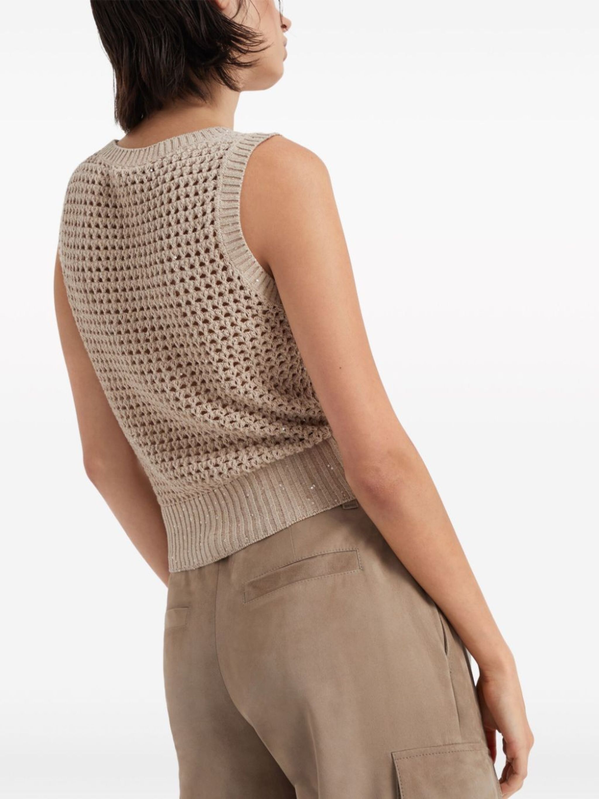 sequin-embellished open-knit vest - 4