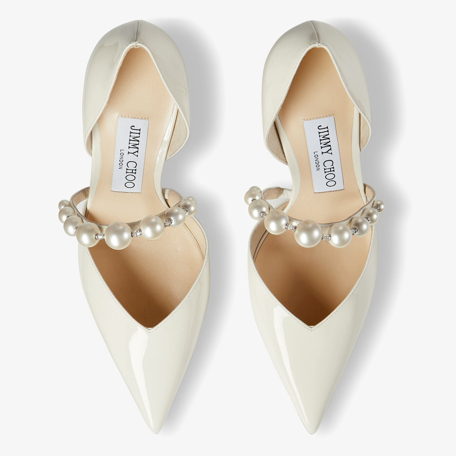 Aurelie 85
Latte Patent Leather Pointed Pumps with Pearl Embellishment - 4