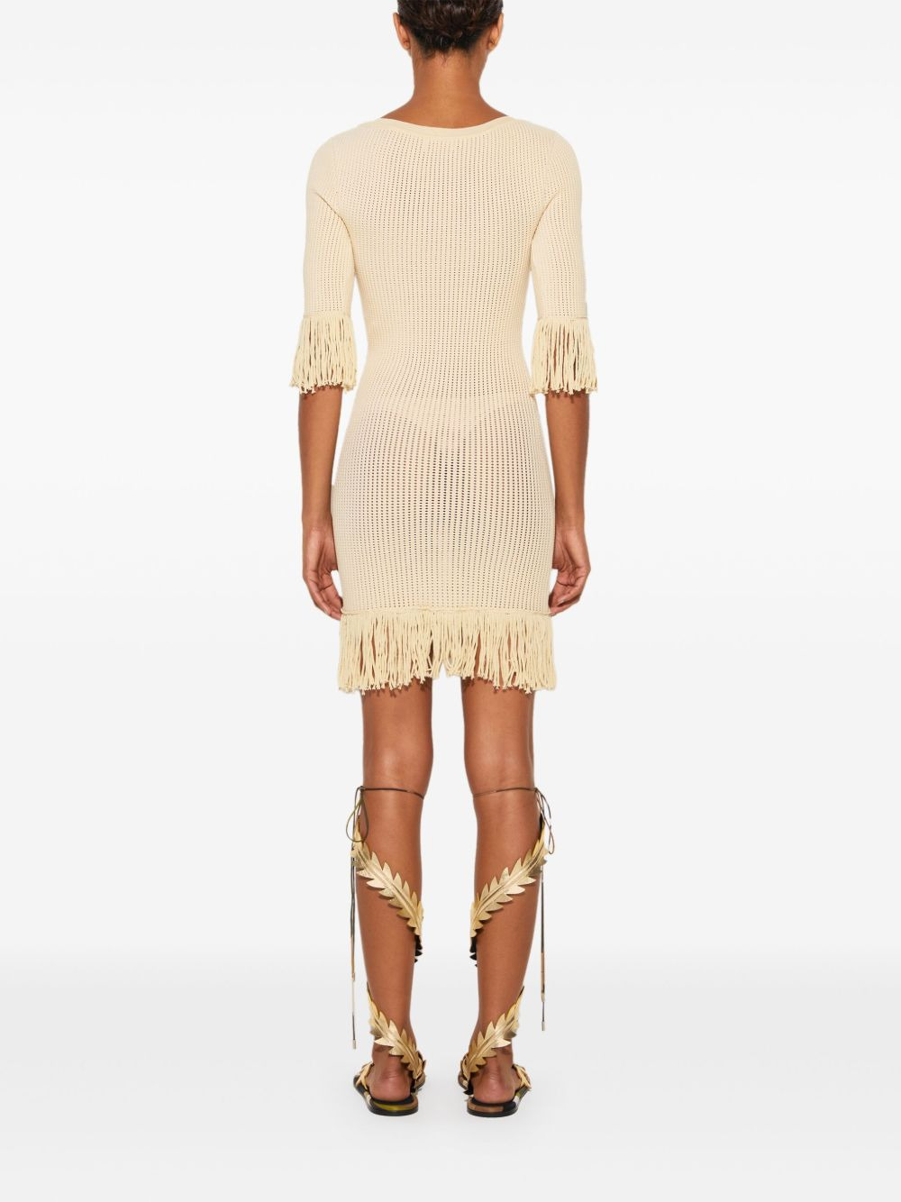 logo-plaque fringed mini dress - 4