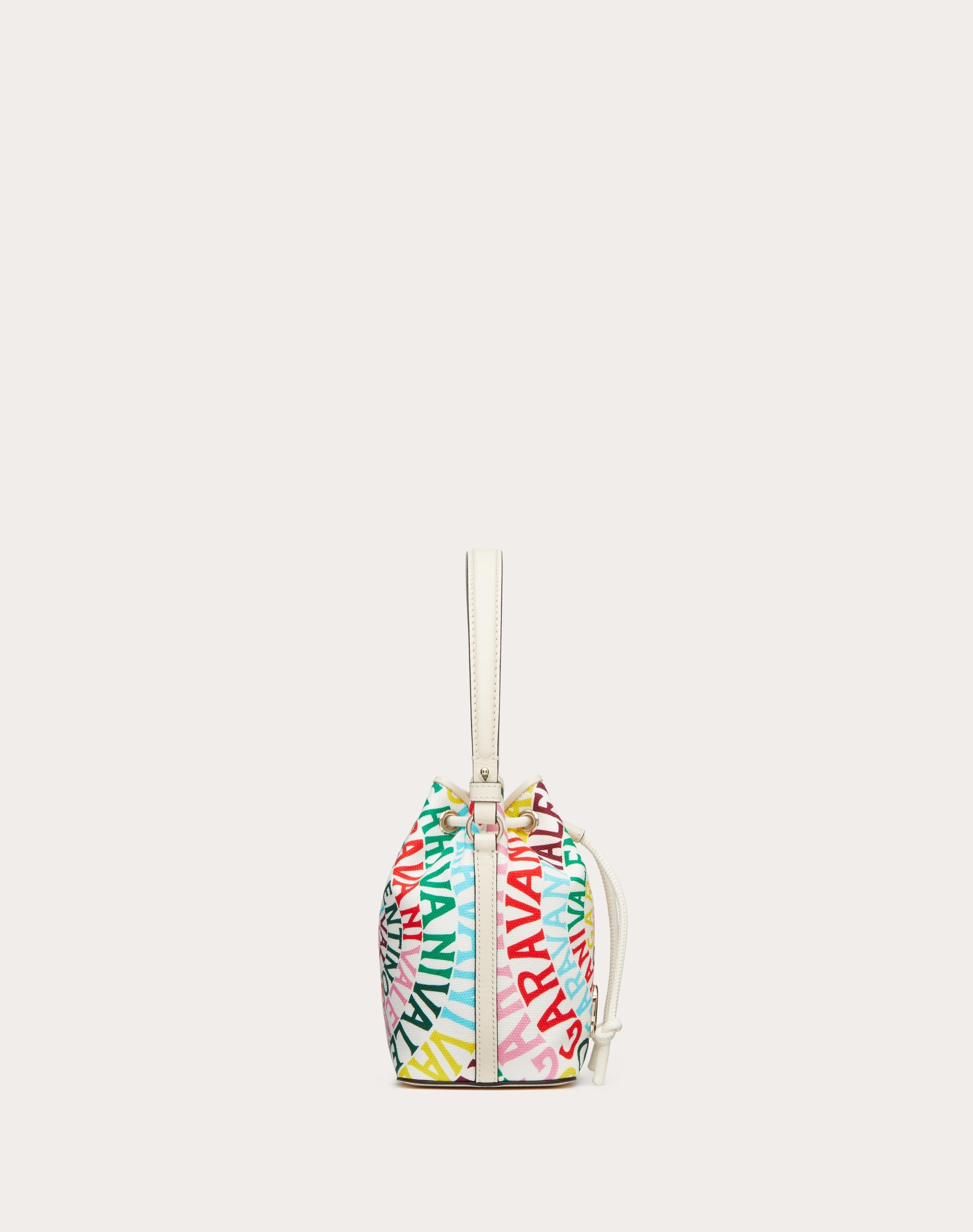 MINI VALENTINO GARAVANI ESCAPE BUCKET BAG IN CANVAS WITH VALENTINO GARAVANI LOOP PRINT - 4