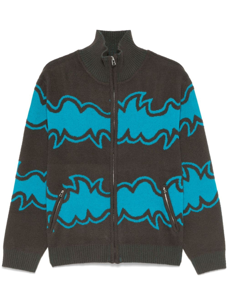 jacquard zip-up cardigan 1